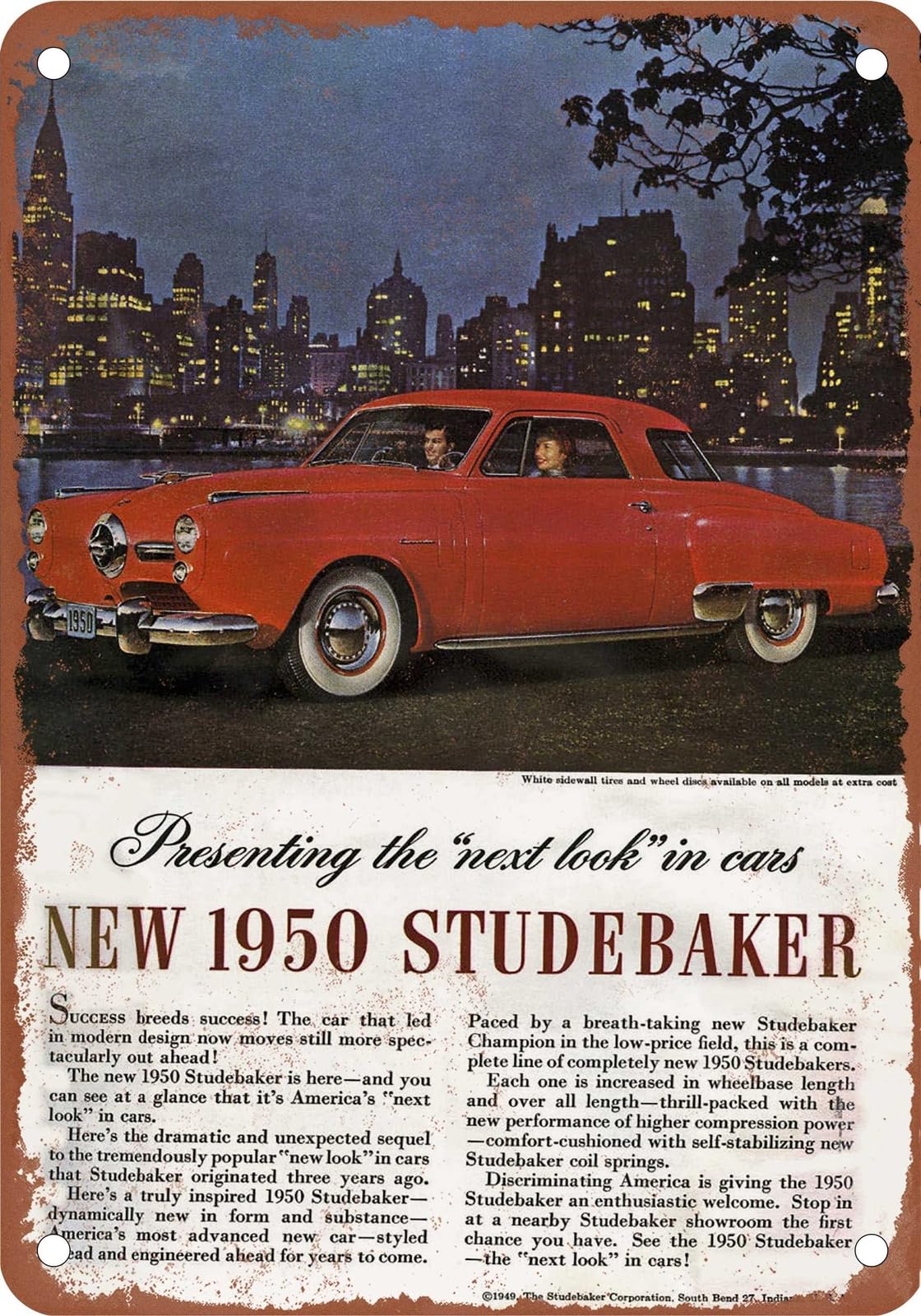 Miaomansenstore Metal Sign - 1950 Studebaker Vintage Ad 01 - Old Retro Rusty Look Home Decor