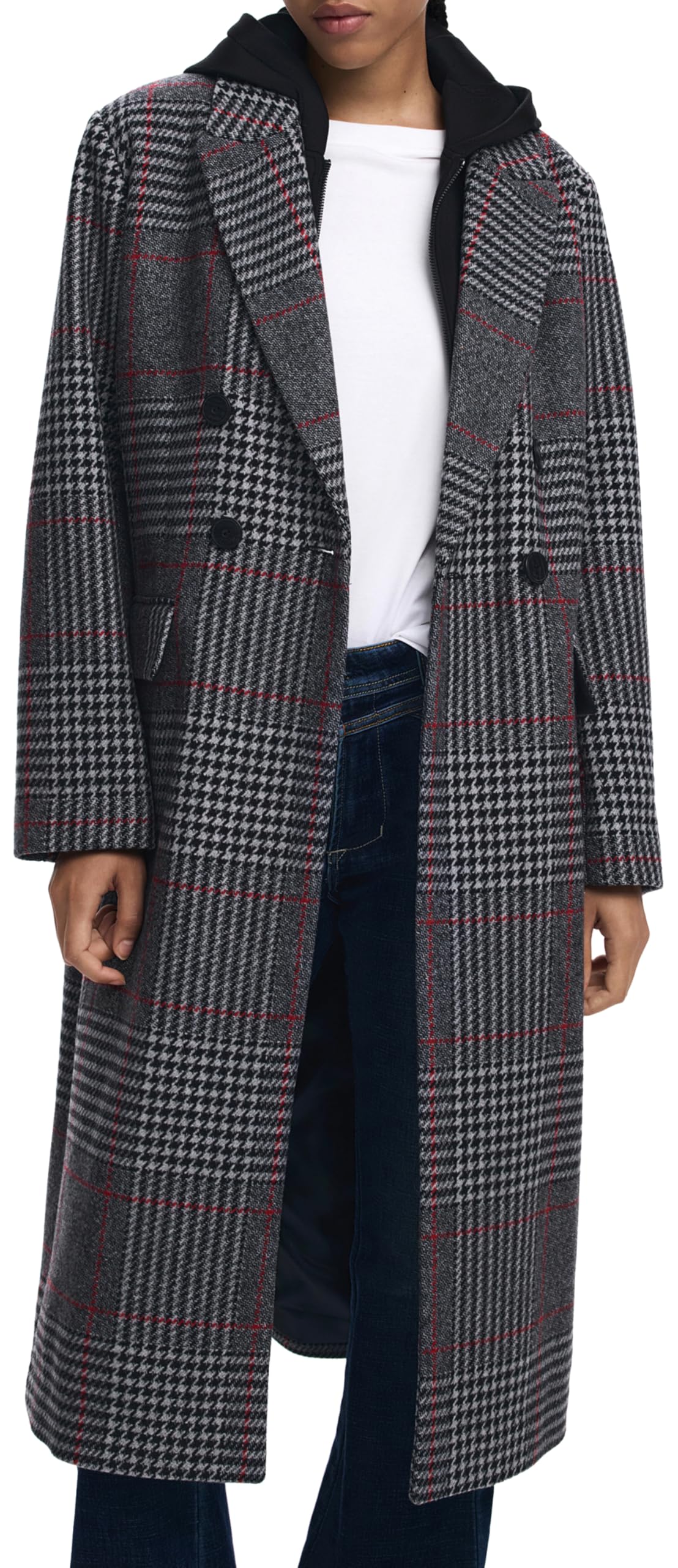 Desigual ABRIGO_CAPUCHA_CHECK, 2007 GRIS MEDIO, L
