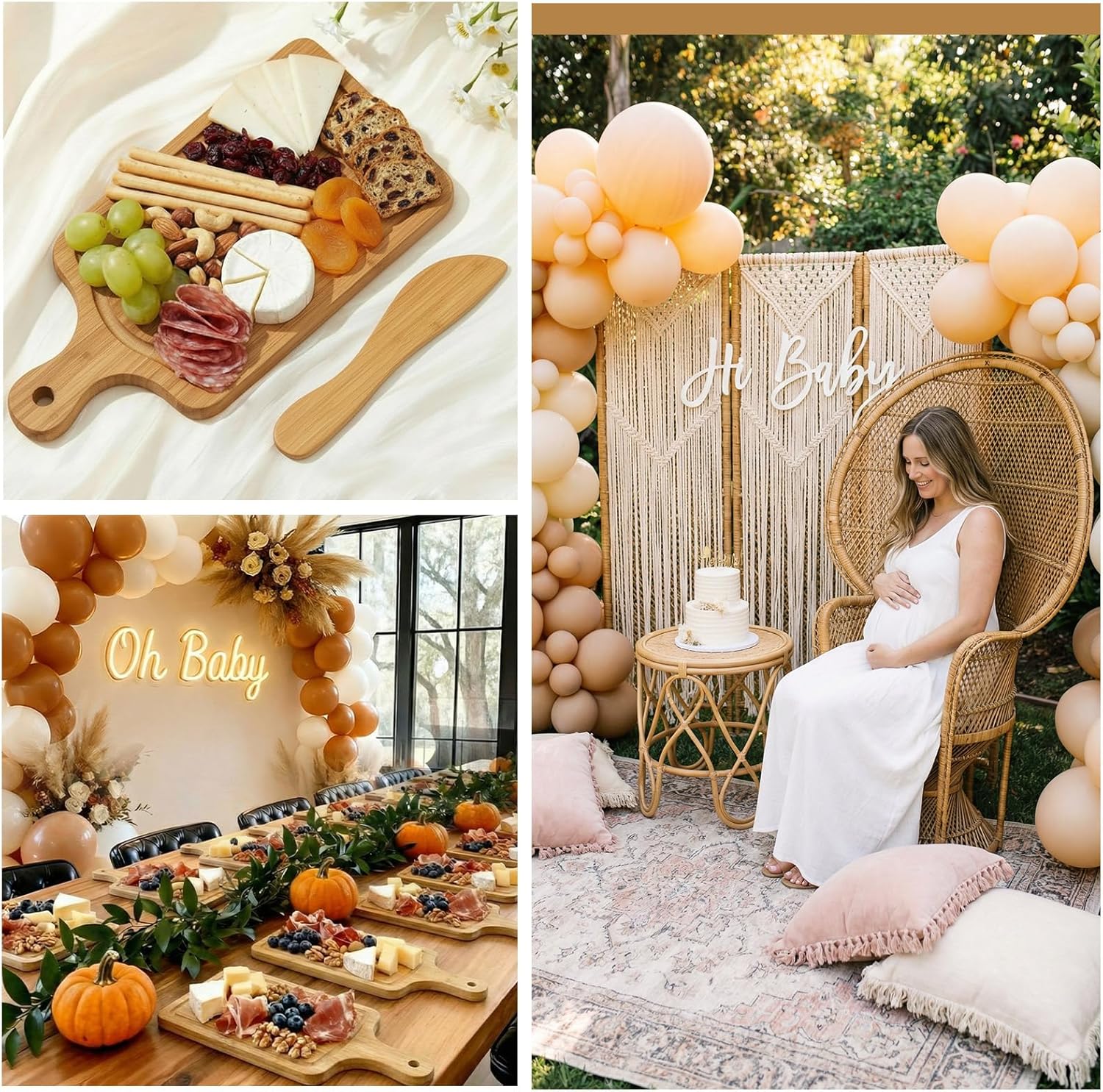 Nuenen 6 Pcs Mini Wooden Charcuterie Board Bulk, Small Wood Cutting Board for Crafts Laser Engraving with Knives Organza Bags Wedding Baby Shower Favors Gift (Square,Bamboo Color)