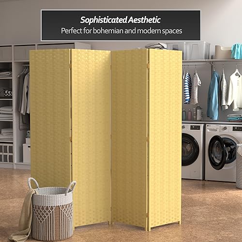 Miniatura 2 de Oriental Furniture - Divisor de habitación de fibra tejida de 6 pies de alto, 8 paneles, color beige oscuro