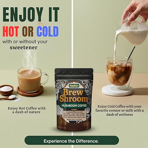 Miniatura 6 de PrimePick's Brewshroom Café de hongos 10 en 1 con 2000 mg de hongos adaptogénicos, instantáneo, arábica tostado medio, sin gluten, sin nerviosismo,