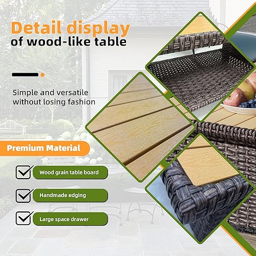 Miniatura 4 de Juego de sofá seccional para patio al aire libre, muebles de ratán de 4 piezas, juegos de conversación de patio con fogata, sofá giratorio, asientos