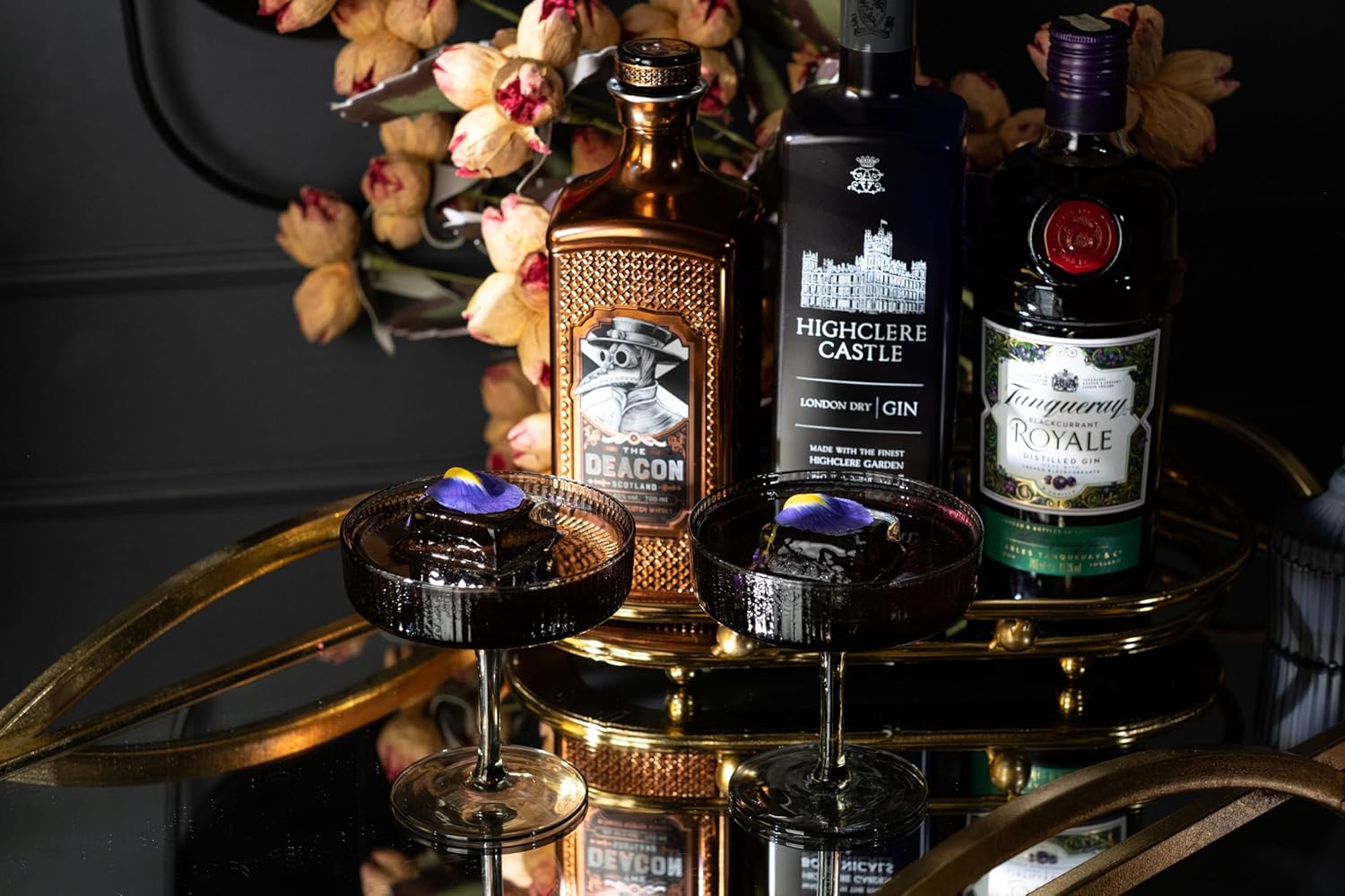 GLASSIQUE CADEAU Vintage Art Deco Smoke Black Coupe Glasses | Set of 4 | 7 oz Ribbed Cocktail Glassware for Drinking Champagne, Martini, Cosmopolitan, Manhattan | Crystal Speakeasy Saucers - Image 9