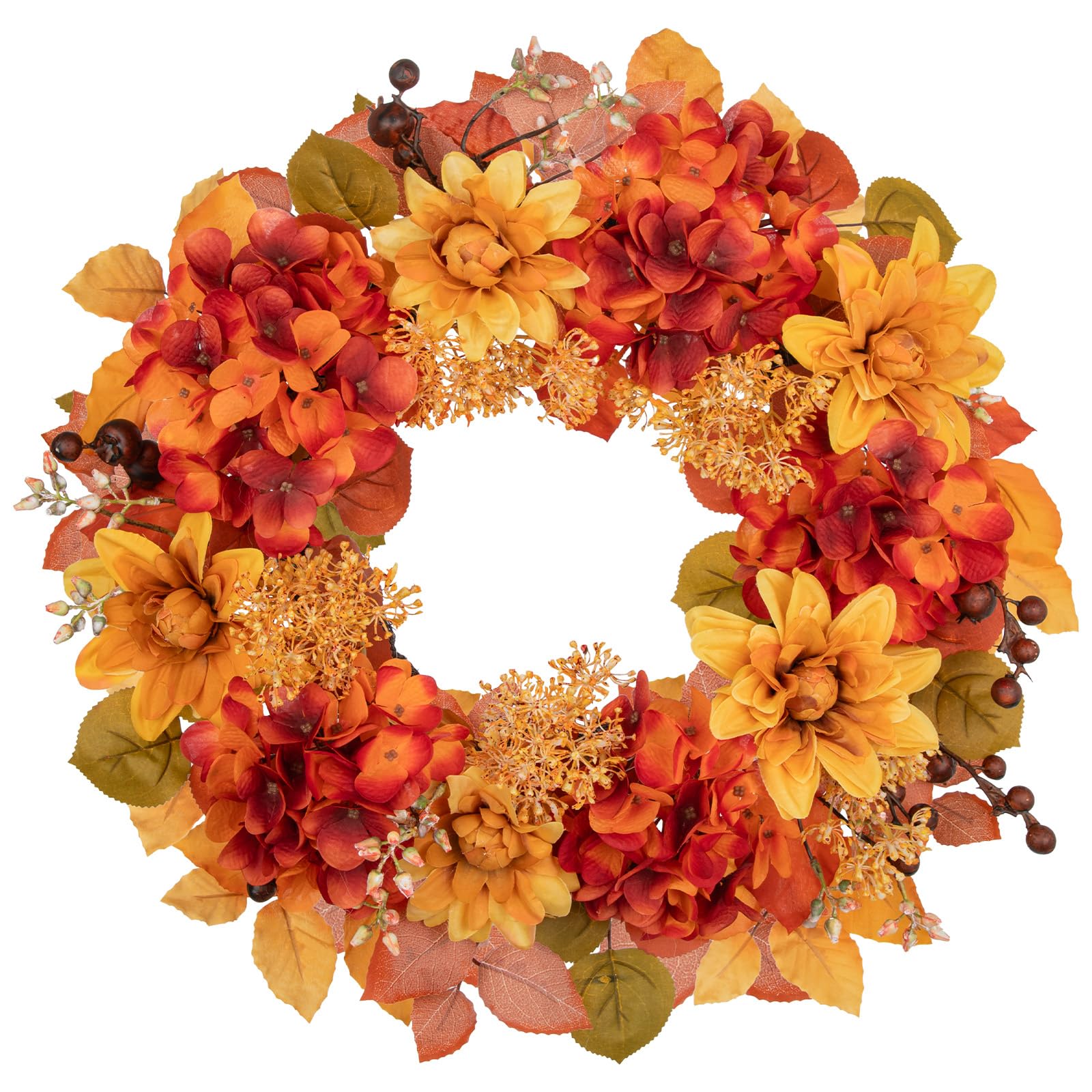 20" Artificial Autumn Wreath Silk Hydrangea Flower Wreath Front Door Decor
