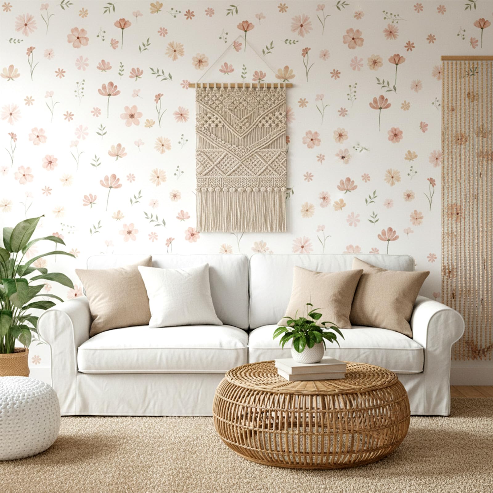 9 feuilles de stickers muraux boho fleurs, petits motifs floraux autocollants, autocollants confortables, plantes stickers muraux, pour chambre de fille, chambre, salon, couloir, salle bain, cuisine