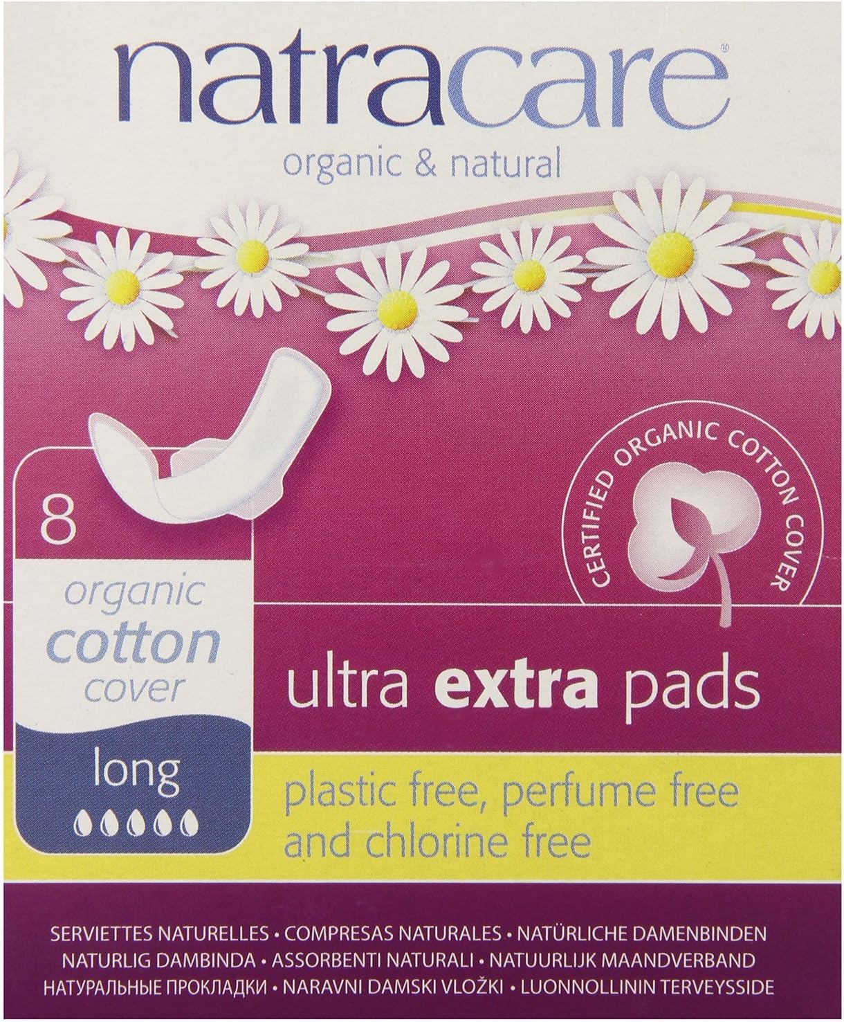 (6 Pack) Natracare Ultra Extra Long Pads with Wings for Heavy Flow or Night, Organic Cotton | 8 x 6 (48 Pads Total)