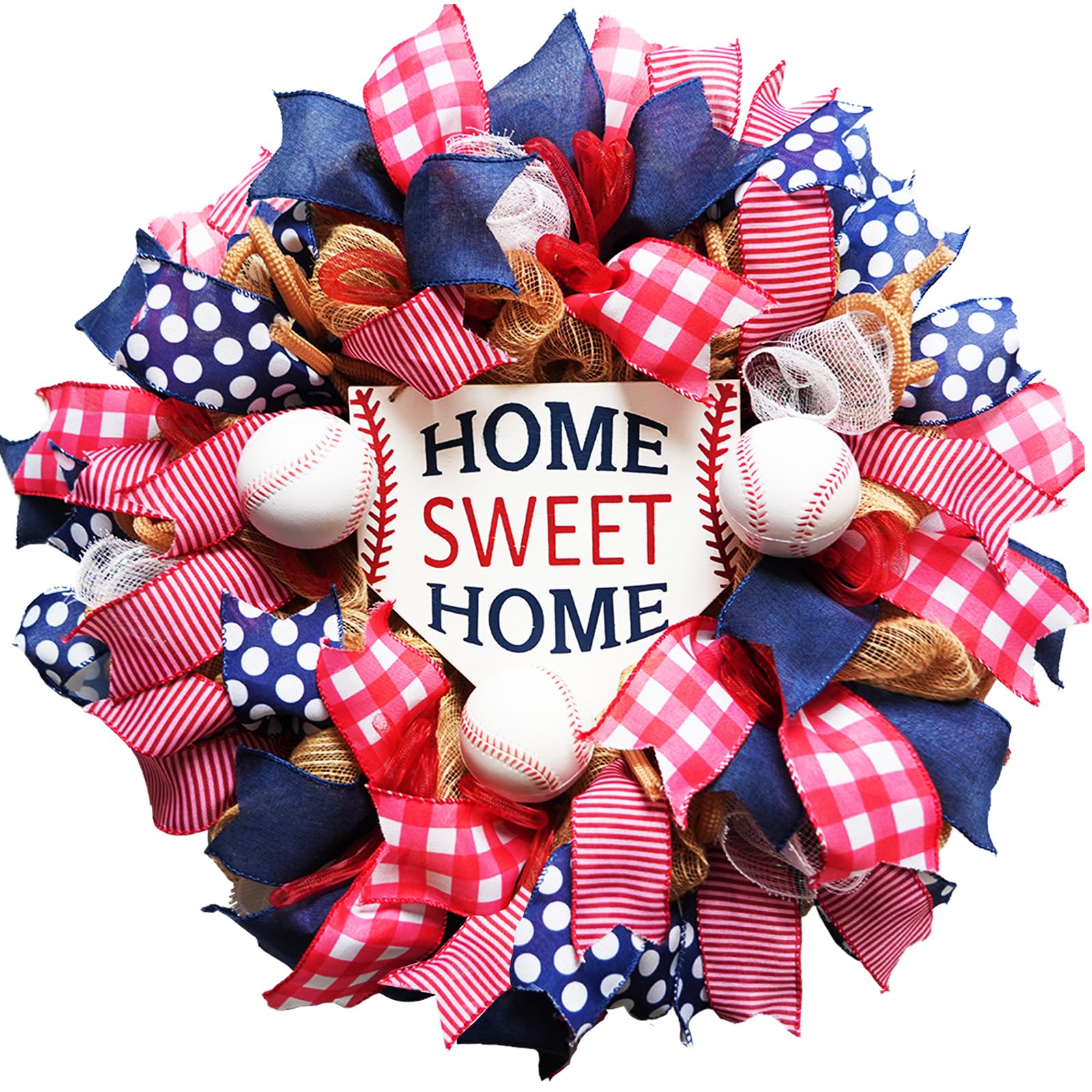 Couronne patriotique baseball pour porte d'entrée et déco de fête extérieure