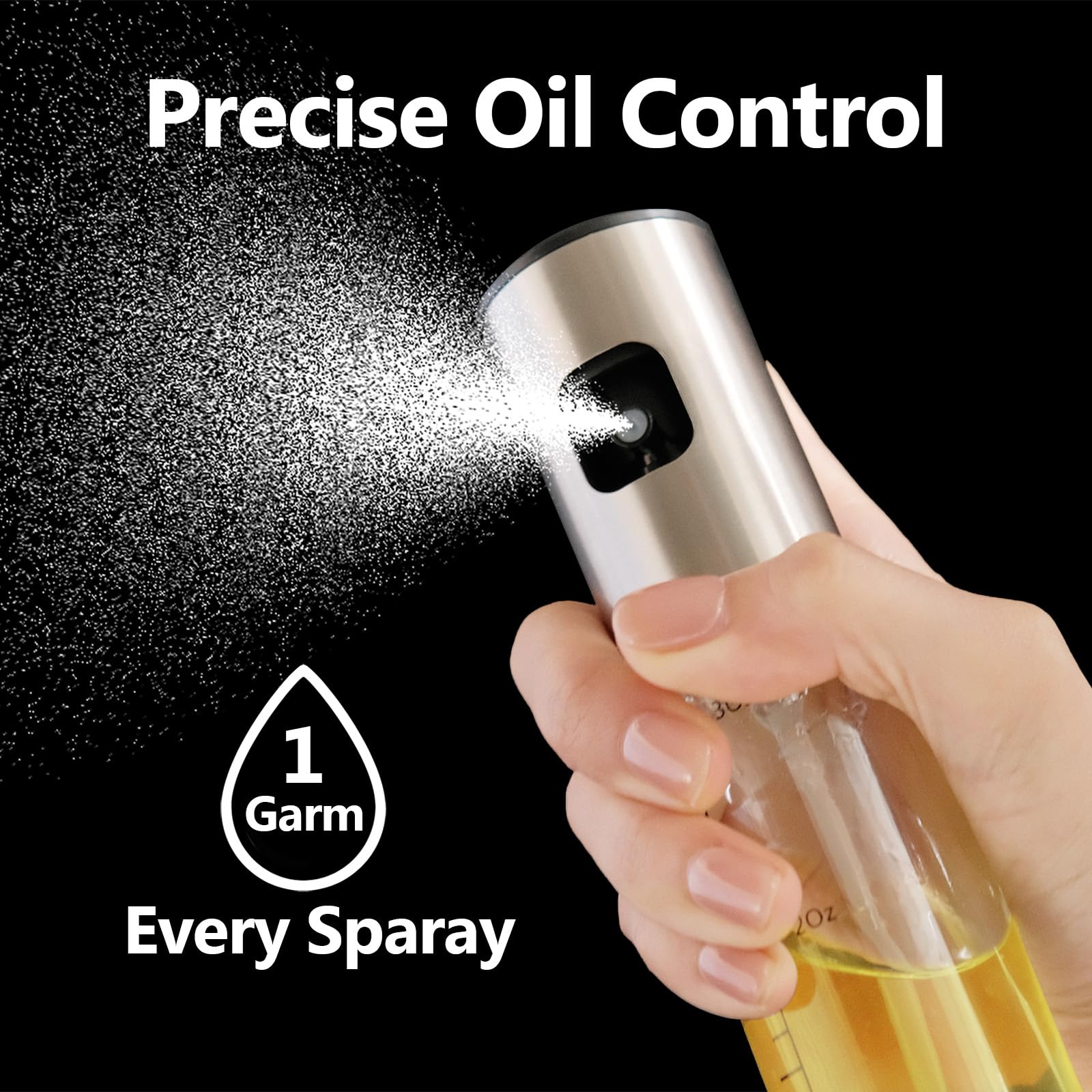 Pulverizador de aceite para cocinar, botella dispensadora de aceite de oliva de 3.5 onzas para utensilios de cocina, alimentos, freidora de aire, ensalada, vinagre, barbacoa, bomba de