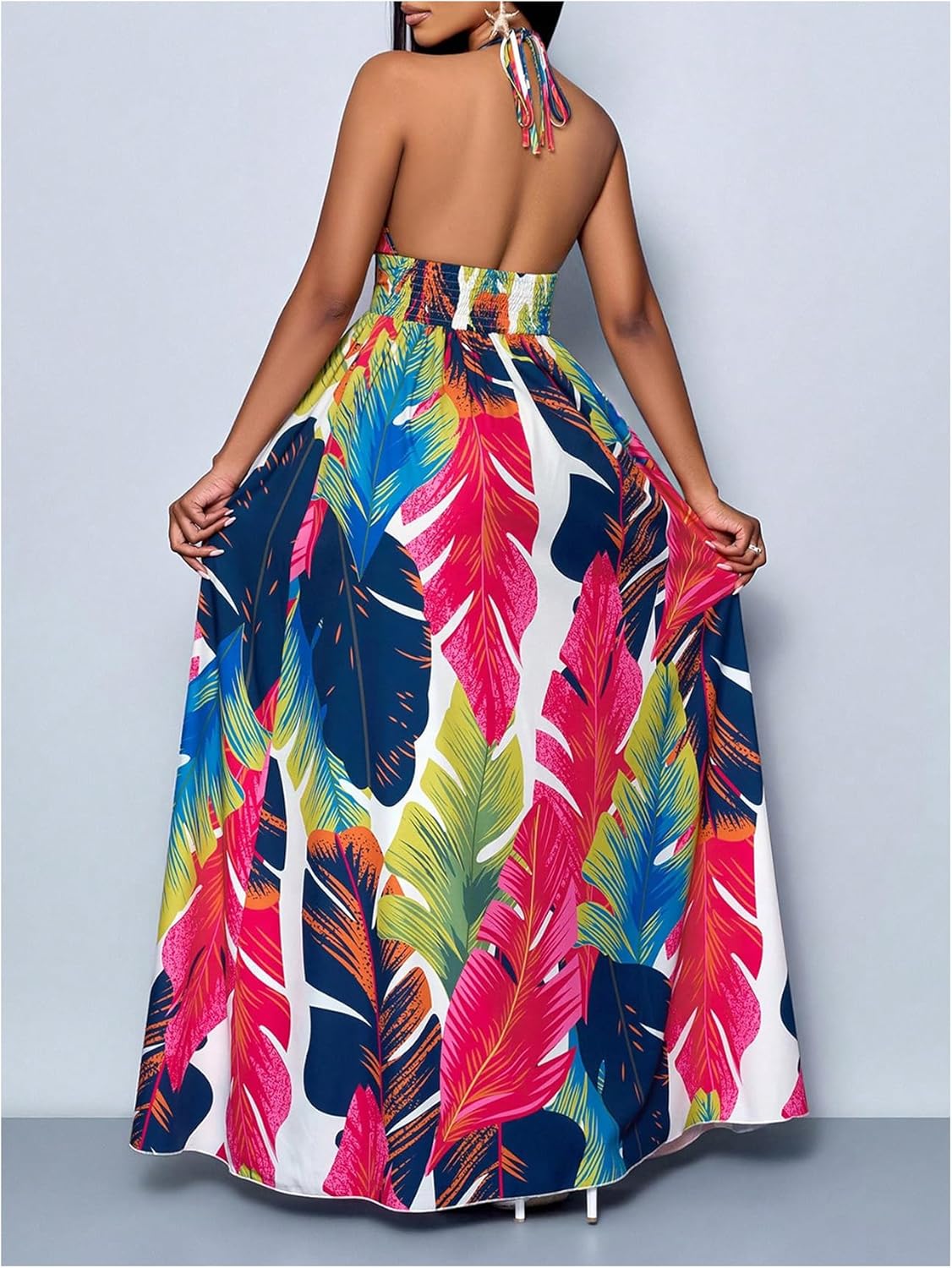 Floerns Women's Summer Long Dress Tropical Halter Neck Slit Hem Beach A Line Dresses - Image 2