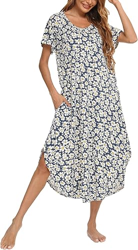 AVIIER - Camisones de algodón para mujer, ropa de dormir suave con bolsillos, tallas S a XXL