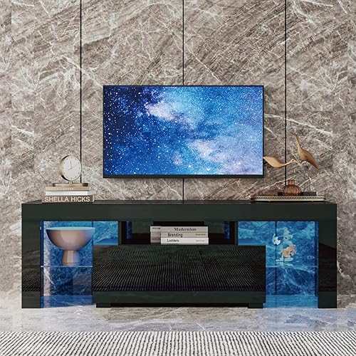 Qiyom Soporte de TV con puerta de granero para televisores de hasta 65 pulgadas moderno soporte de TV de granja con almacenamiento y estantes