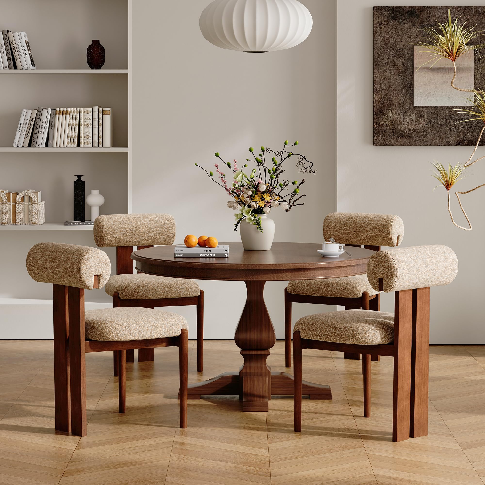 MALOL Esszimmerstühle 4er Set, Mid-Century Modern Polsterstühle aus Stoff mit Stabiler Rückenlehne & dunkelbraunen Holzbeinen, Kamel – Geeignet für Esszimmer, Küche und Gastronomie, Kamel