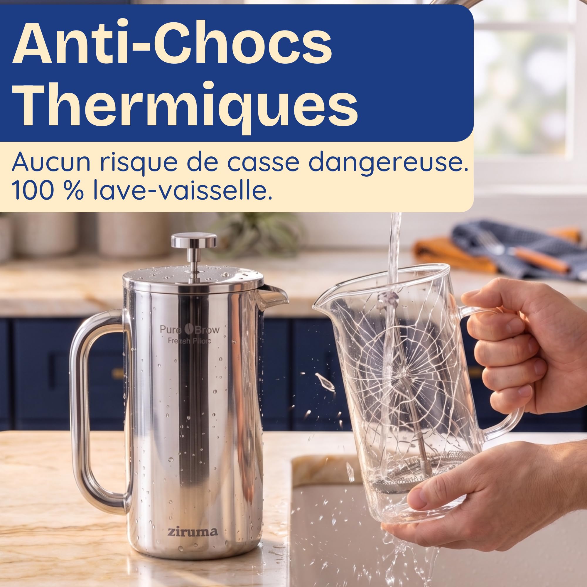 Ziruma Non Toxique Cafetière à Piston, Sans Plastique, Double Paroi, 1L