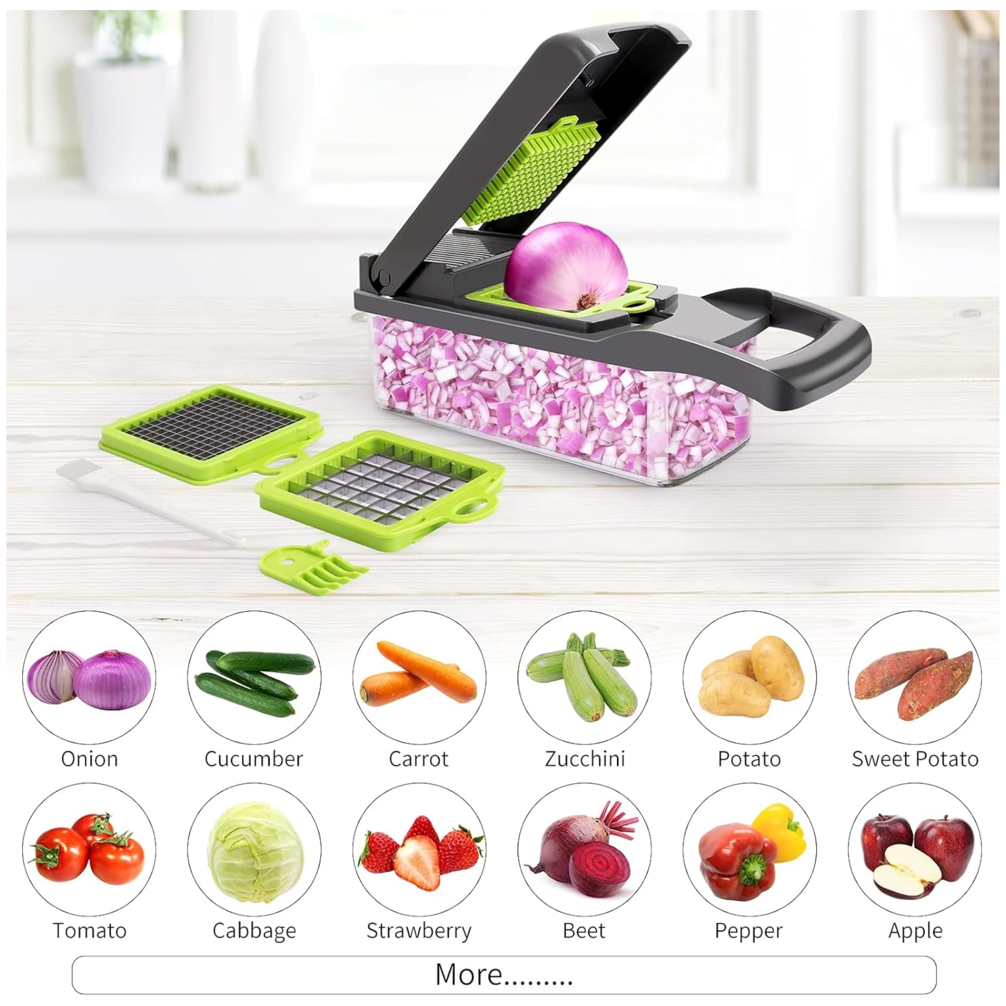 13 Parça Sebze Doğrayıcı, Ultra Keskin Paslanmaz Çelik Bıçaklar, Geniş Hazneli, Salata Yapıcı, Düz, Küp Spiral Çoklu Şekillerde Kesme, Ev Mutfak Restoran İş Yeri İçin Kullanıma Uygun Sebze Kesici