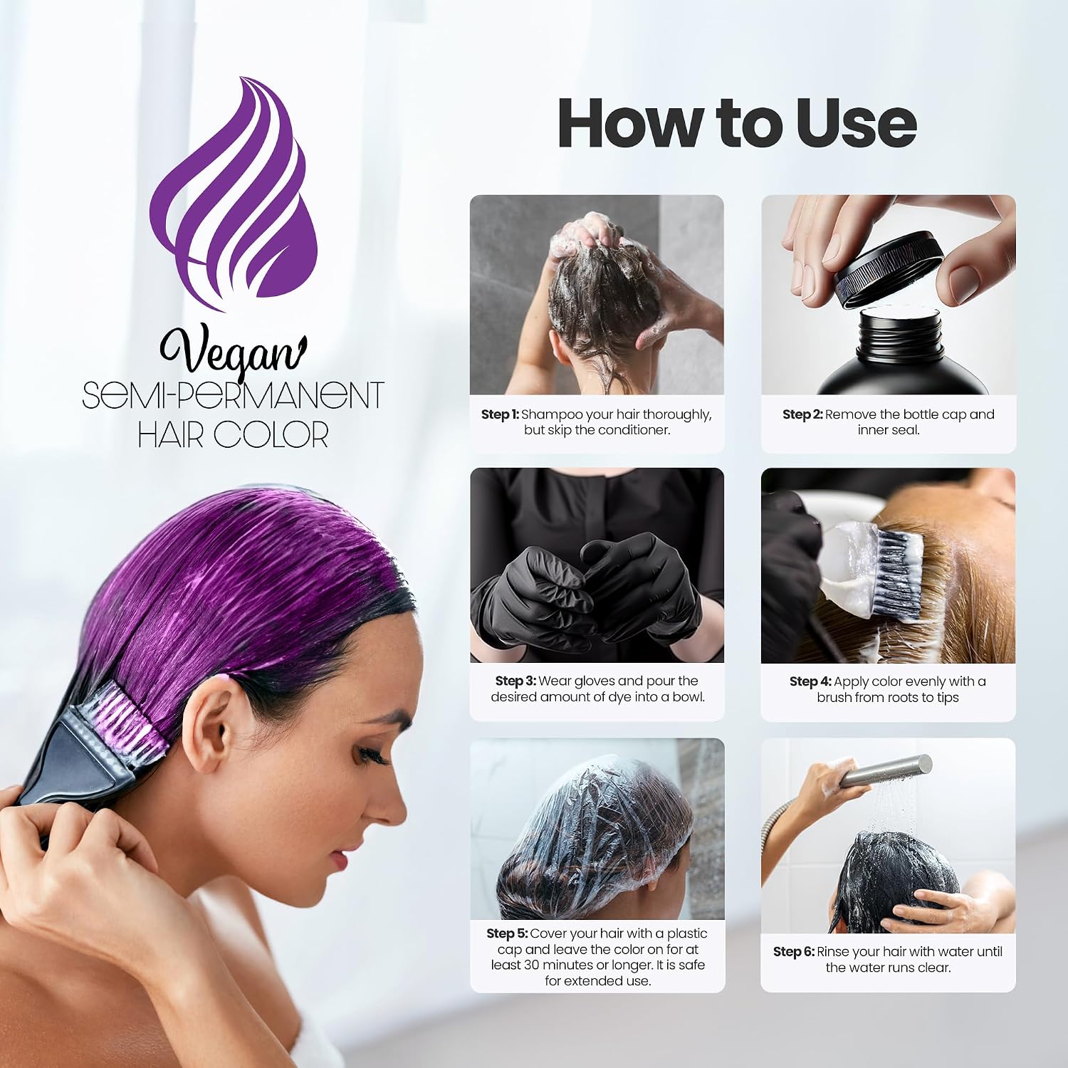 Herbishh Koloret Purple AF Semi Permanent Hair Color, Ammonia Free & Vegan Hair Dye, Long-Lasting Up to 3 Weeks, Full Grey Coverage, Temporary Hair Color, Purple Hair Dye, Non-Drip Formula 8.5 fl. oz