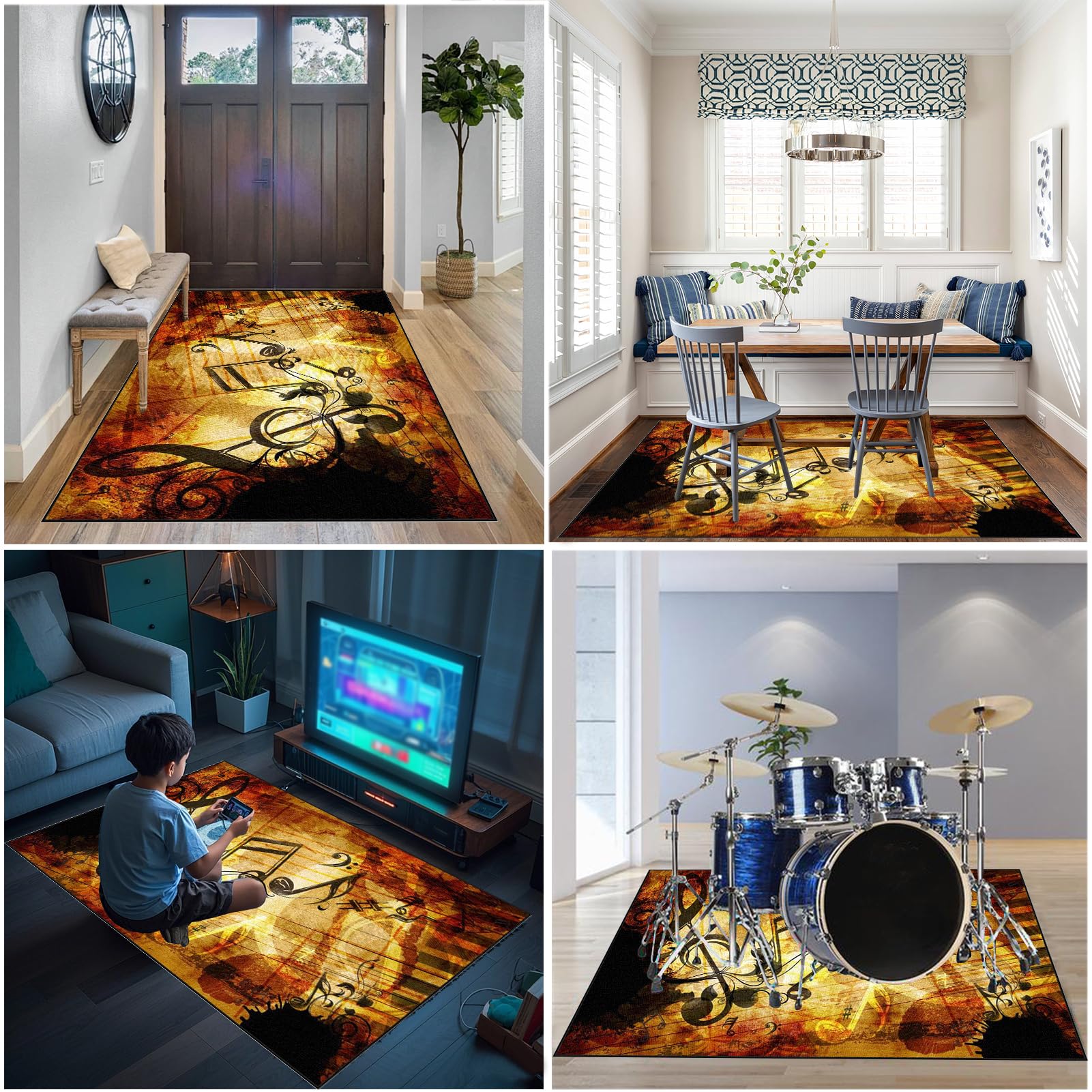 Schlagzeug Teppich E Drum mit Schallschutz, Drum Rug rutschfeste Schlagzeugteppich Trommelmatte Schallschutz Teppiche Antivibrationsmatte für Studio,Wohnung Musikinstrumente Bodenmatte 180 x 160 cm