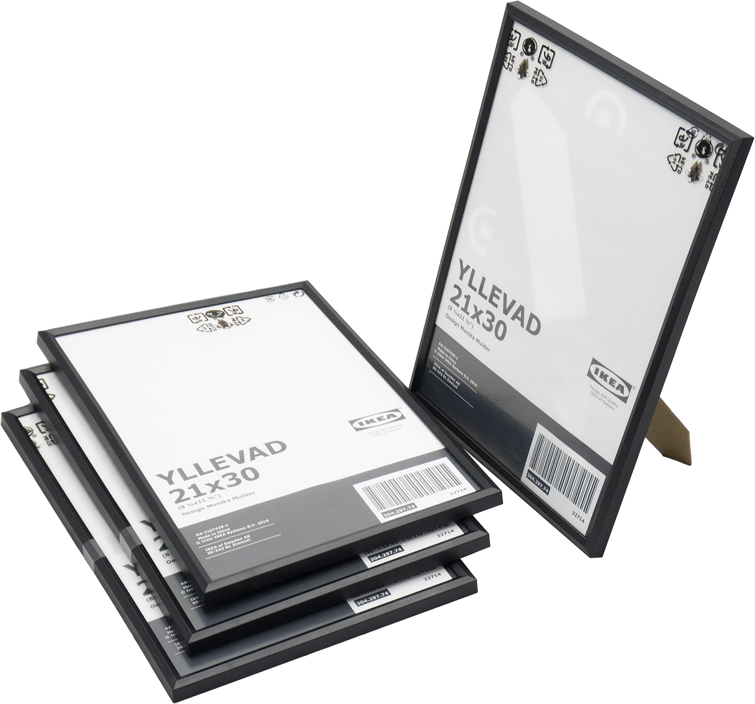 Ikea YLLEVAD Black A4 21x30cm Lightweight Photo Frames, Plastic & Paperboard - Set of 4