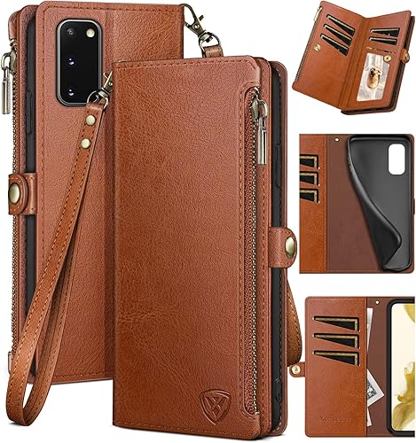 XcaseBar Funda tipo cartera para Samsung Galaxy S20 con cremallera y tarjetero de crédito con bloqueo RFID, funda de piel sintética con tapa para