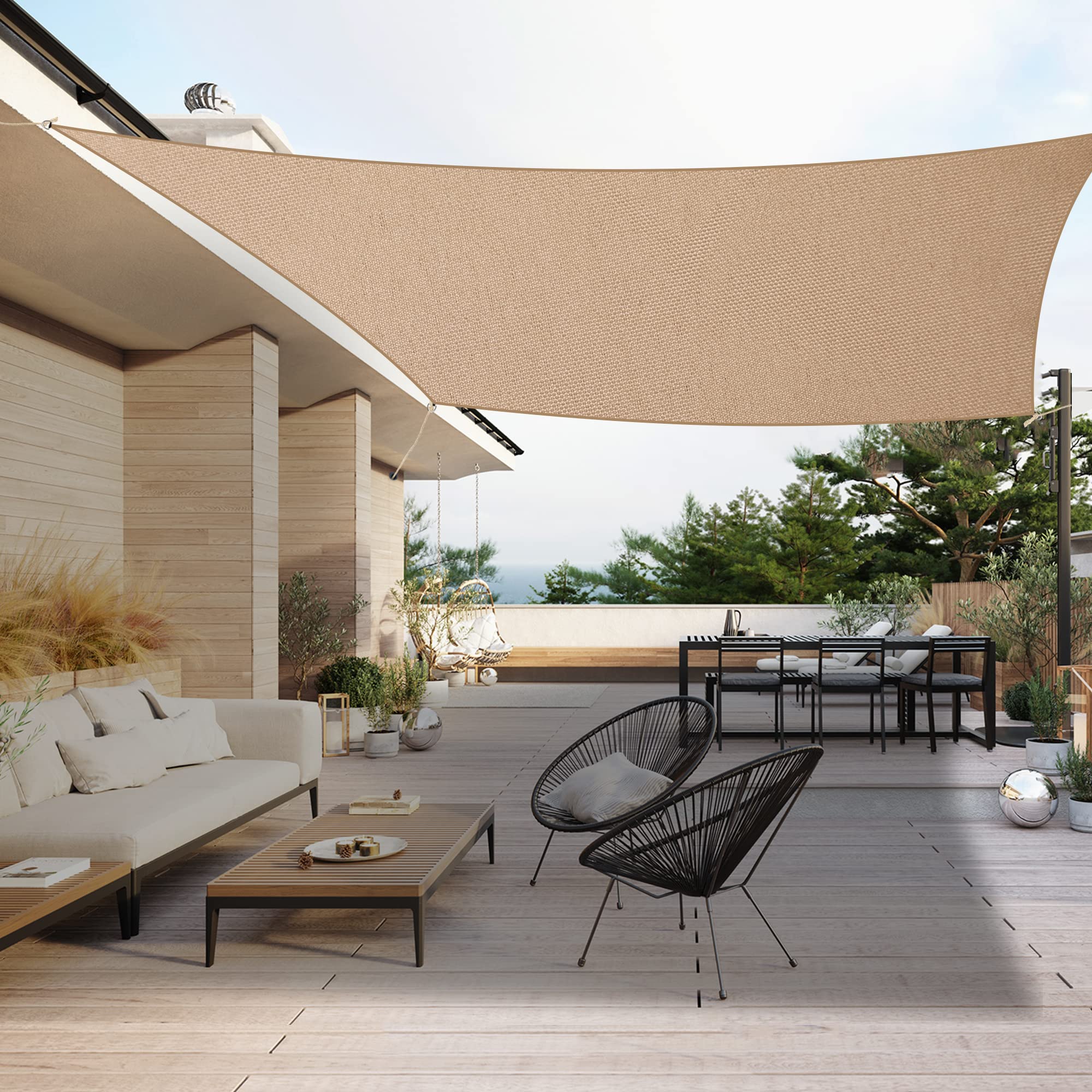 Duhome Voile d'ombrage Rectangulaire 3x4m, Toile Ombrage Imperméable Filet Dombrage UV Protection pour Patio Jardin Terrasse Extérieur Balcon, Sable