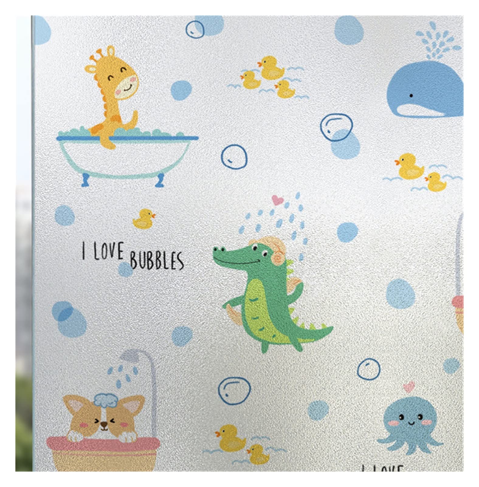 Window Film Flower plant pattern window frosted glass sticker opaque toilet anti-lighting bathroom film shading paper(Cartoon dinosaur,80x100cm)