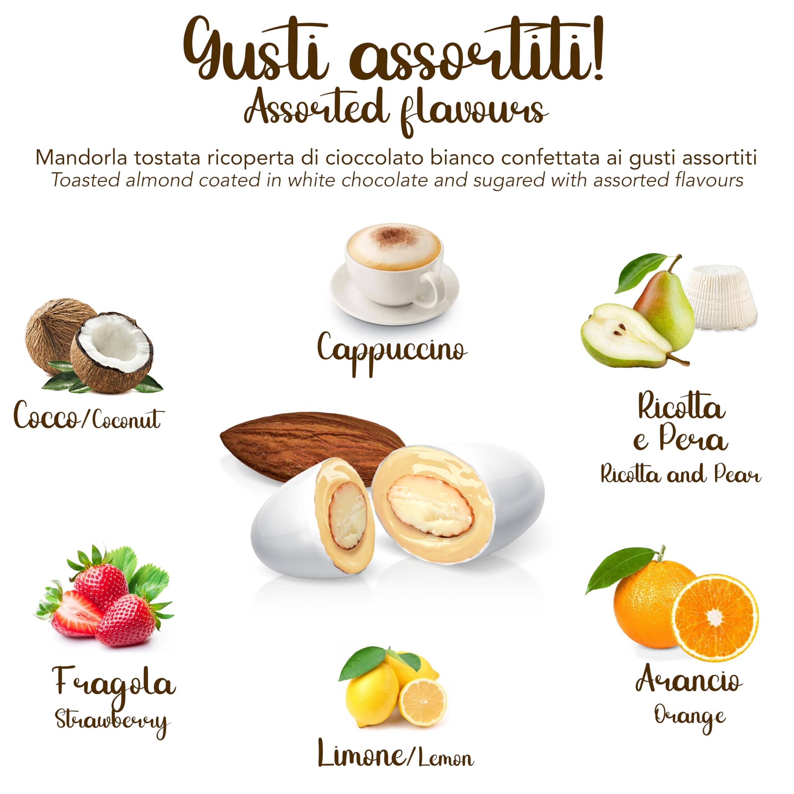 Confetti Snob Crispo 2 Kg, Gusti Assorititi con Mandorla Tostata Ricoperta di Cioccolato Bianco per Bomboniera Confettata Matrimonio Comunione - 2000 Grammi