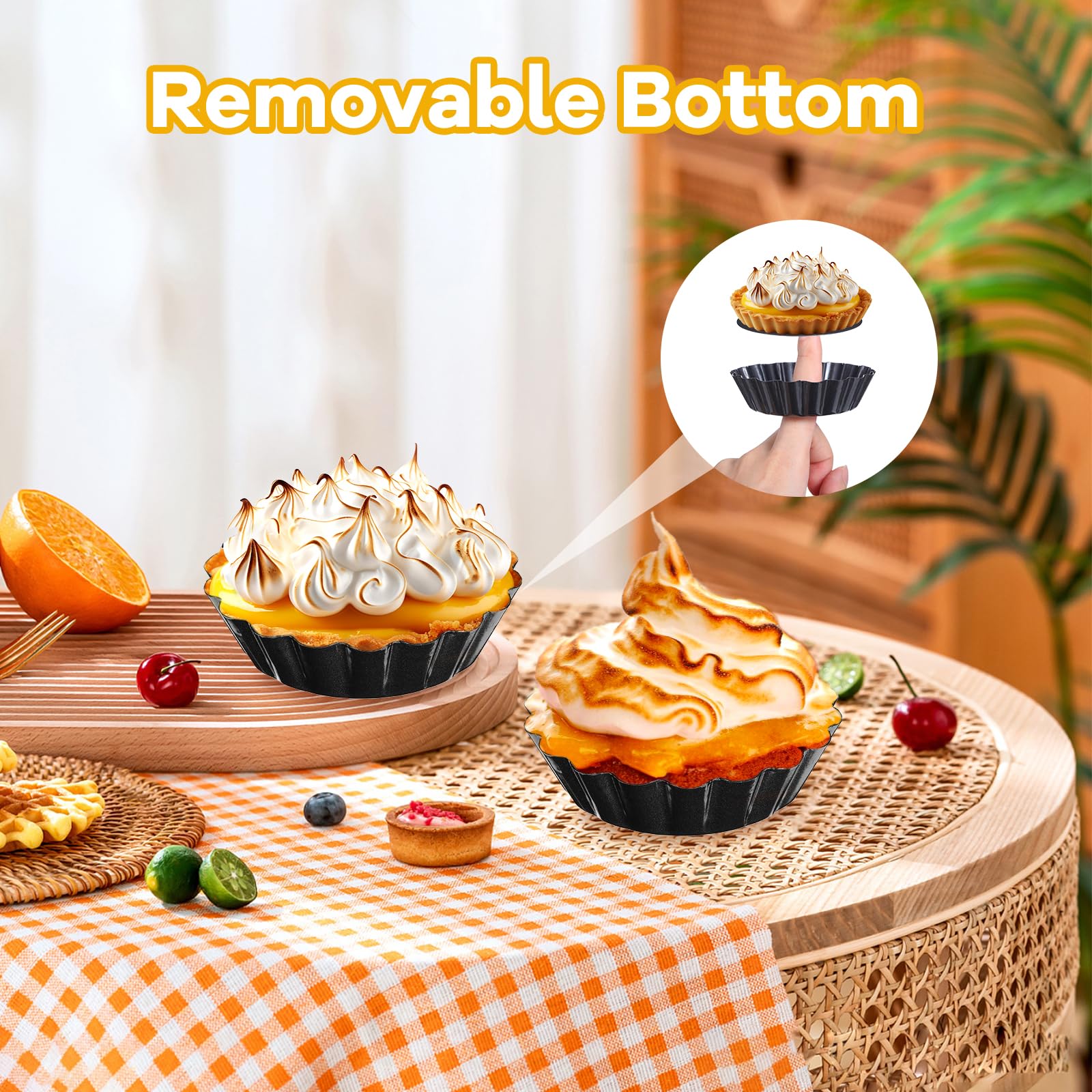 Paquete de 20 mini moldes para tartas, parte inferior extraíble, de 3 pulgadas, redondos, estriados, antiadherentes, para tartaletas, postres