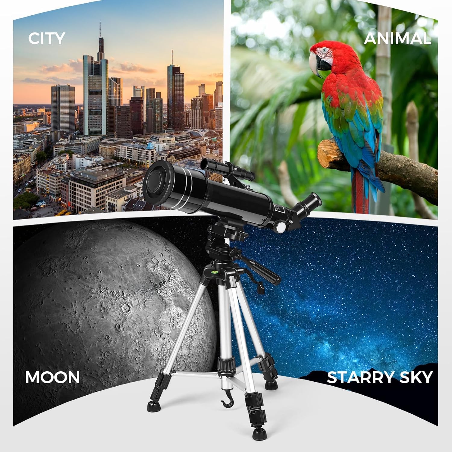 Cowiewie Telescopio refractor telescopio para niños y principiantes, telescopios para adultos, astronomía, apertura de 70 mm, 400 mm, compacto y portátil, viaje con mochila, ver la luna, planetas