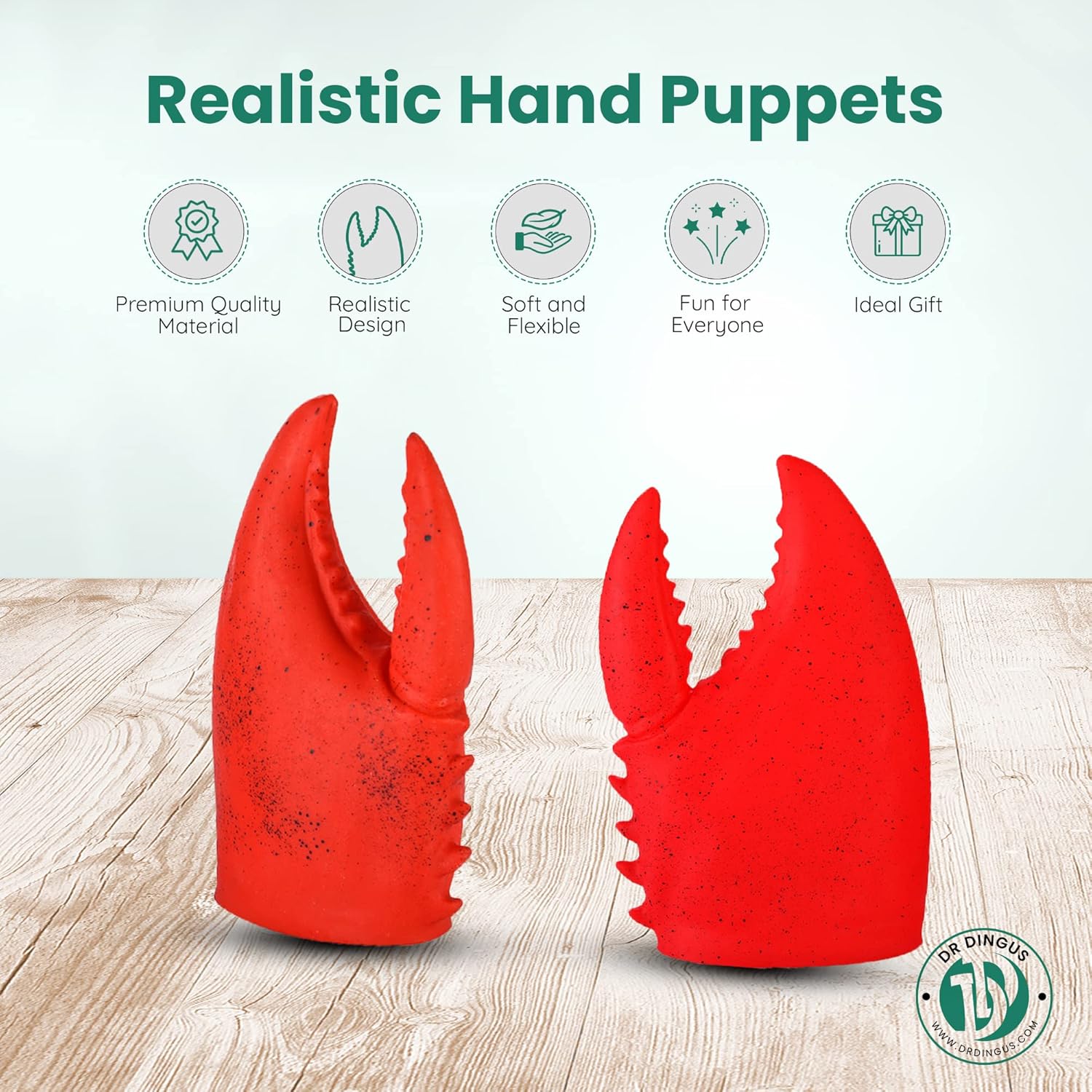 DR DINGUS Hand Puppets (Lobster Claws - Pair) - Crab Claw - Makes Anyone Laugh - Fun and Realistic Design - Ideal for Puppet Show, Gag Present, Kids Toy