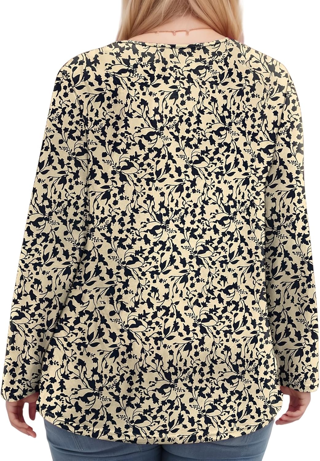 VISLILY Womens-Plus-Size-Dressy-Tops Trendy Keyhole Crewneck T Shirts Casual Long Sleeve Tunics Flowy Pleated Blouses XL-5XL - Image 3