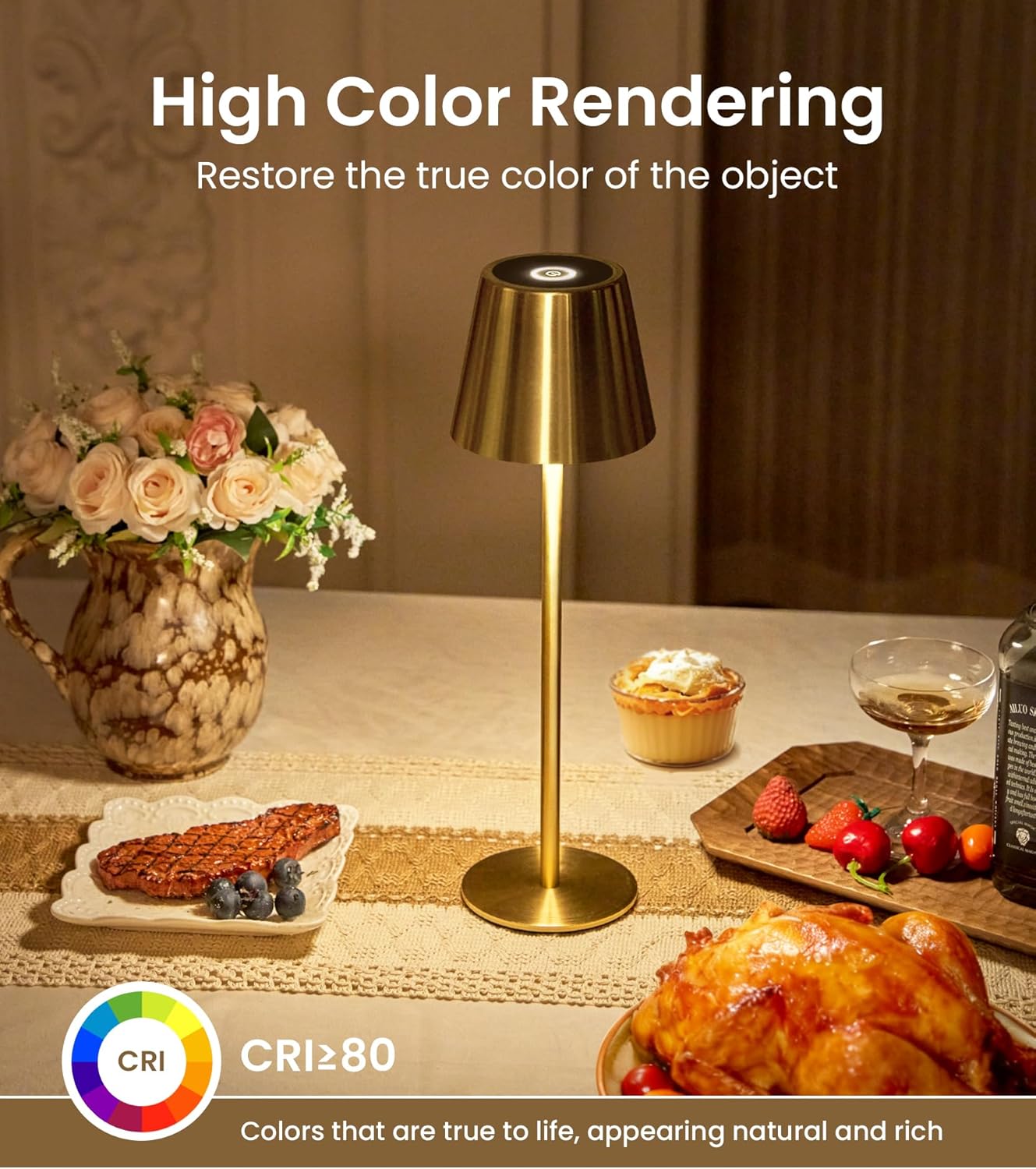 3 Pack Cordless Table Lamp, Portable Battery Operated Lamp with 3 Color Temps and Stepless Dimming, Rechargeable Table Lamp for Dinner, Desk, Cafe, Outdoor (Brushed Gold) - Image 5