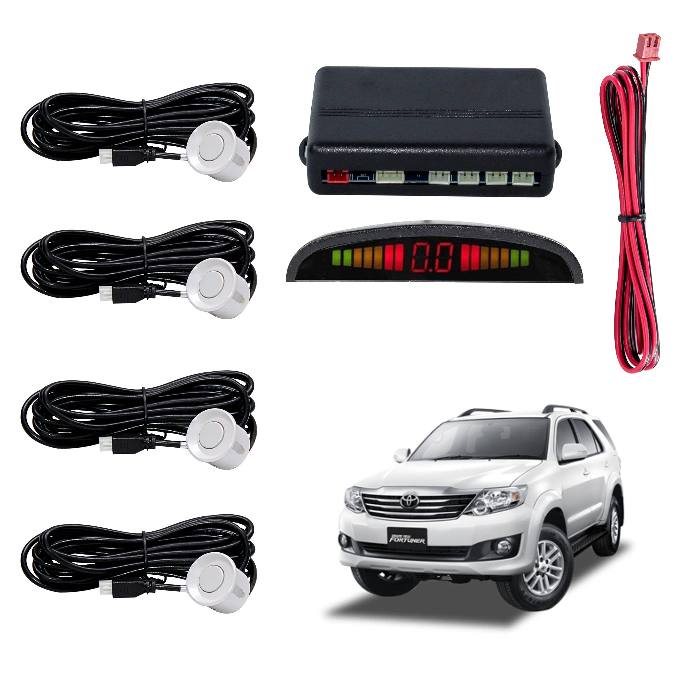 Car Reverse Parking Sensor with LED Display 4 Sensor Reverse Parking Auto Radar Detectors For Toyota Fortuner (White)-picture-20