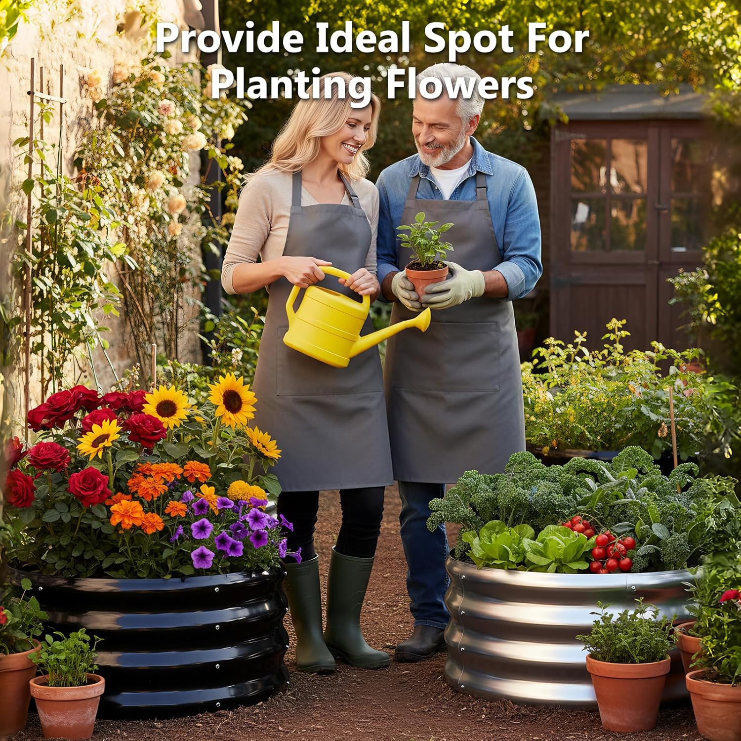 3 Pcs 2x2x1ft Round Galvanized Raised Garden Bed Planter Boxes Outdoor with Easy Assembly, Metal Raised Beds for Vegetables, Fruits, Flowers (Galvanized, Black, Green)