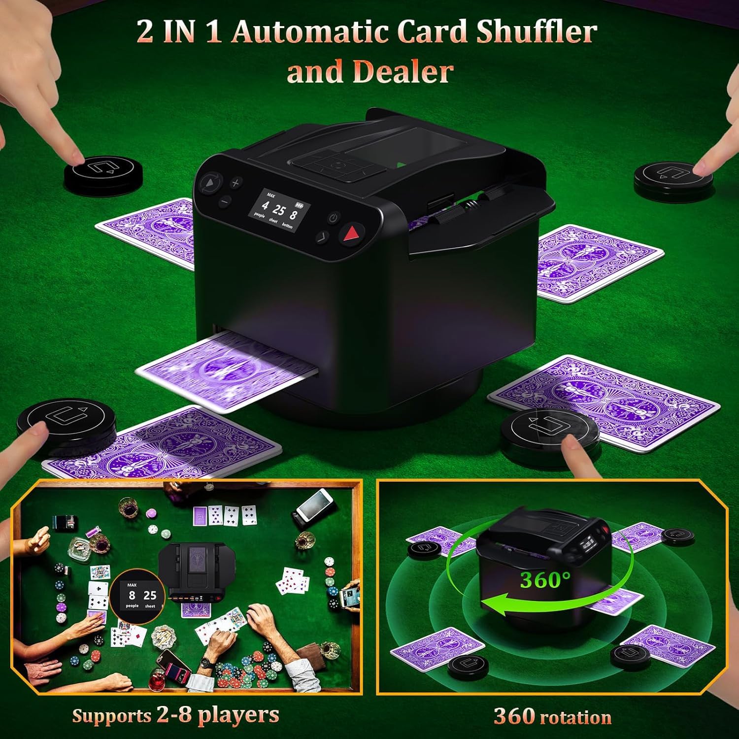 Mescolatore e mazziere di Carte Automatico 2 in 1, mazziere di Carte Rotante a 360 Gradi con Display OLED e Controllo sensibile al Tocco, mazziere Automatico Ricaricabile per Uno, Poker Black