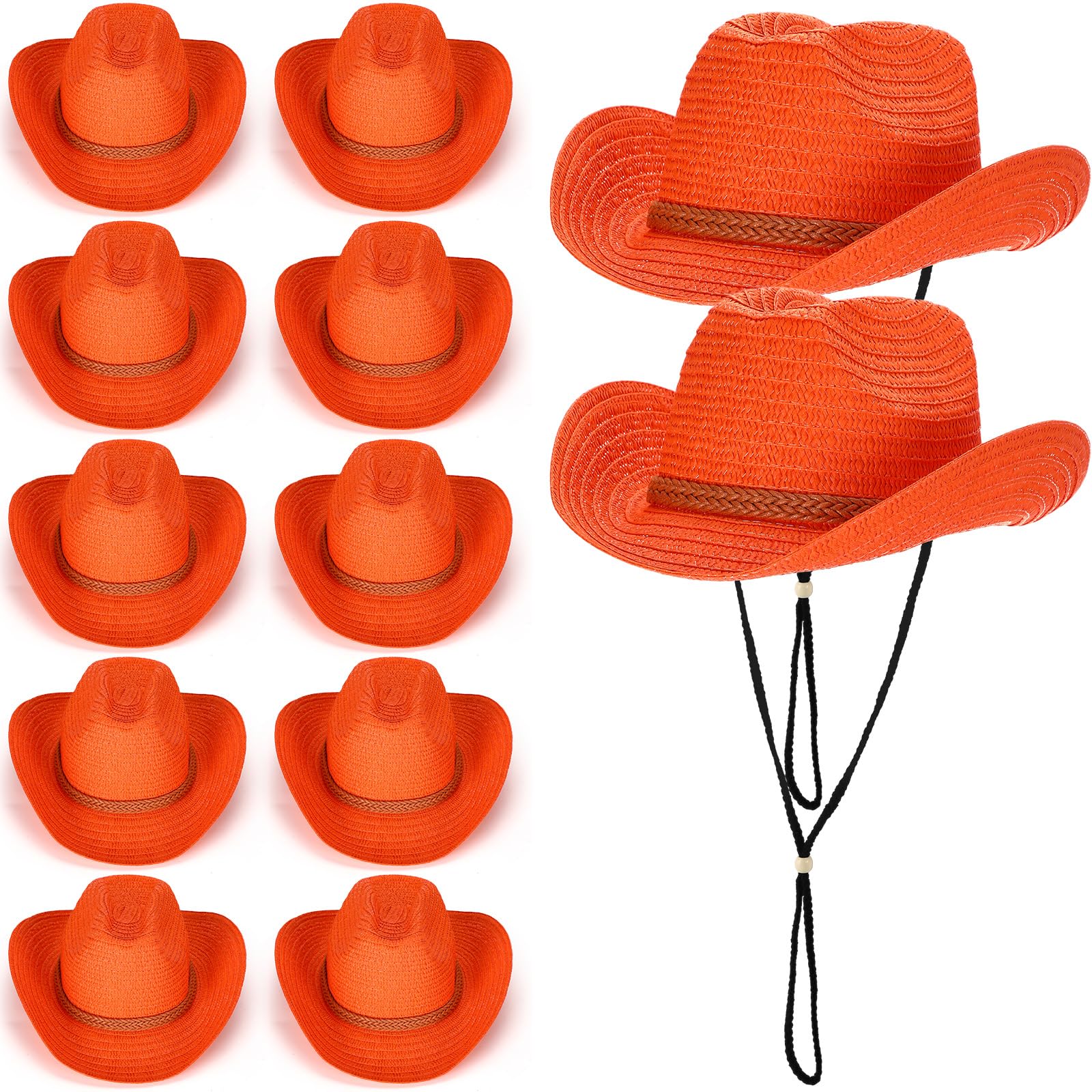 JaGely 12 Pcs Straw Cowboy Hats for Women Men