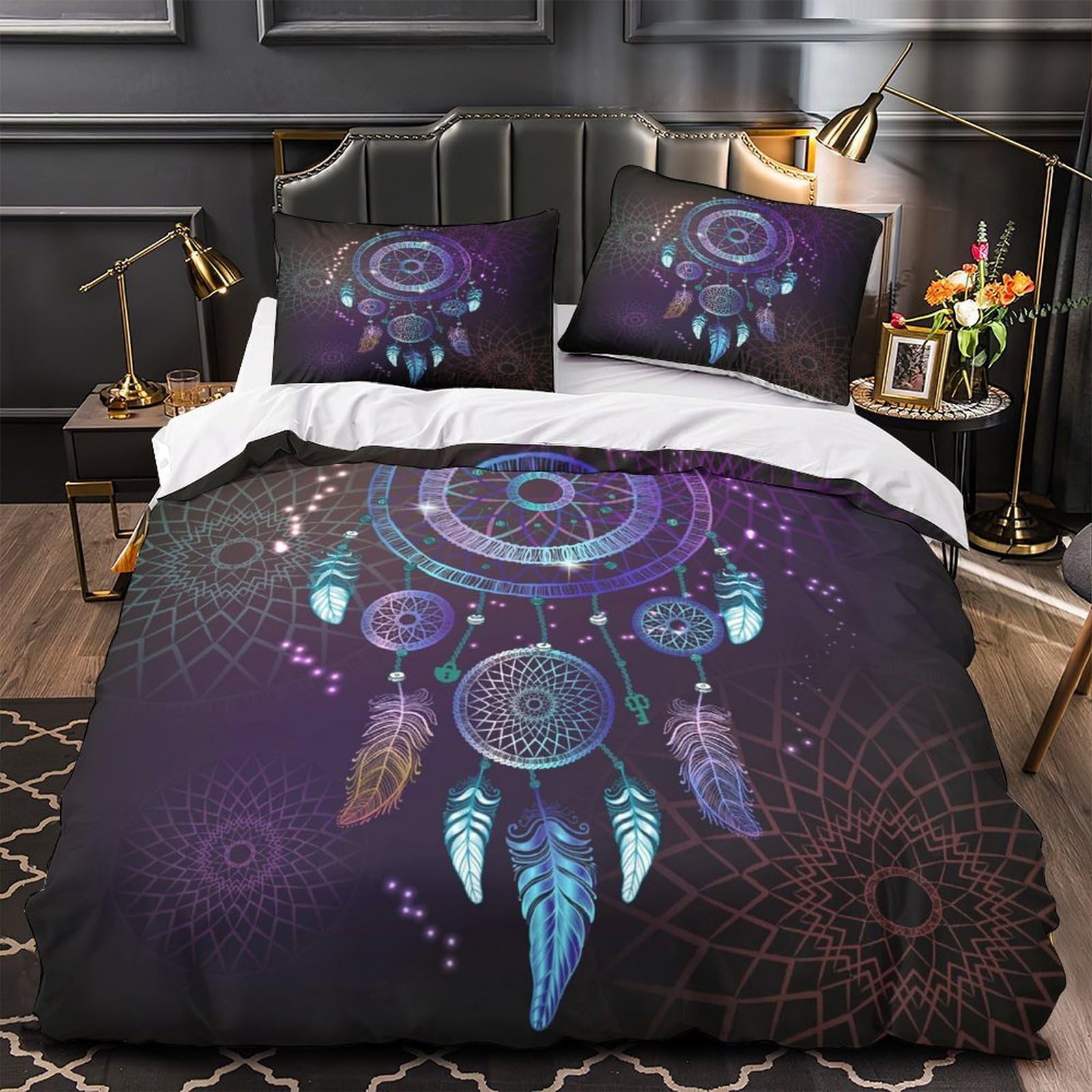Attrape-rêves housse de couette 140x200 enfant avec fermeture éclair et taies