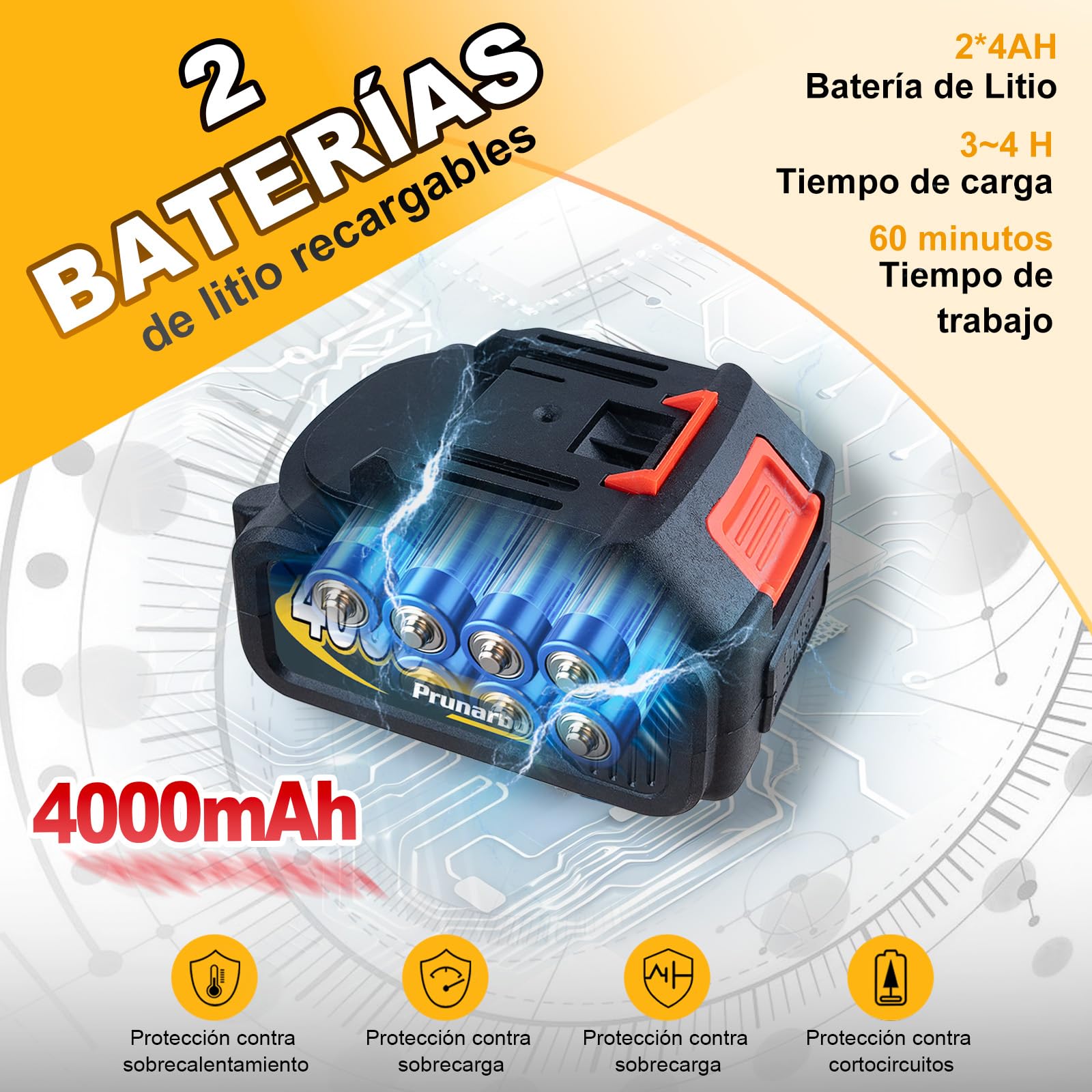 Sierra de Pértiga 2 en 1 con Mini Motosierra de 8 Pulgadas | Motor Sin Escobillas, Engrase Automático, Cabezal Ajustable 180°, Alcance Hasta 2,5 m Con Dos Baterías De 4,0 Ah