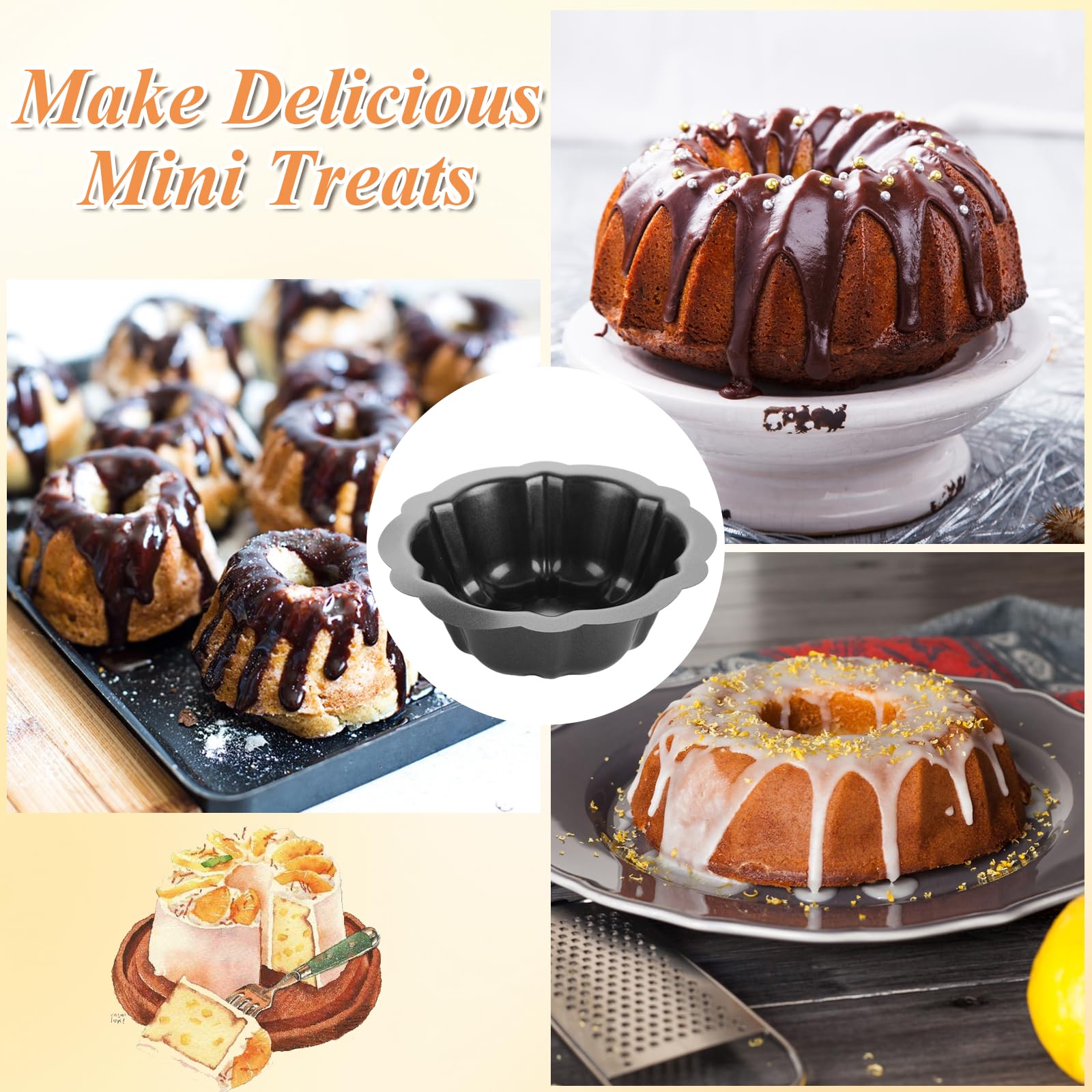 DAJAVE Paquete de 24 mini moldes estriados para pasteles, mini moldes de flan de acero al carbono de 4 pulgadas, molde antiadherente para hornear, cupcakes, pan, bávaros, brownies