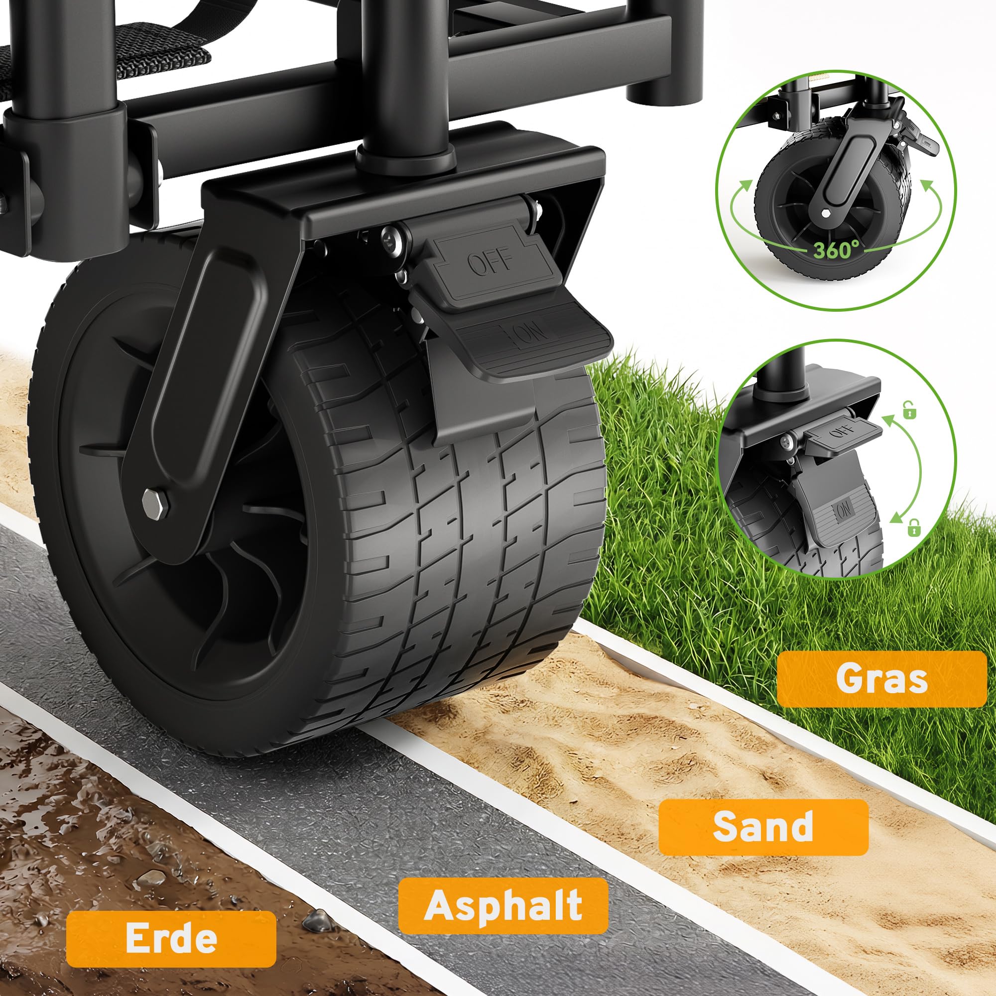 SAMAX Chariot à Main de Transport jusqu'à 200 kg - 2 en 1 avec Banquette - Chariot de Jardin Charrette à Bras Remorque á Main Pliante Offroad (Noir, avec Dossier)