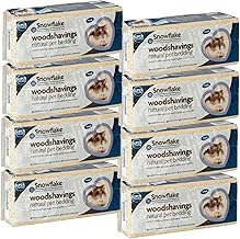 Snowflake Pack of 8 1KG Small Animal Wood Shavings Natural Pet Bedding, Dust Extracted Premium Pet Bed Substrate, Odour Control, For Rabbit, Hamster, Gerbil, Mouse, FSC Approved, Small, 8KG Total