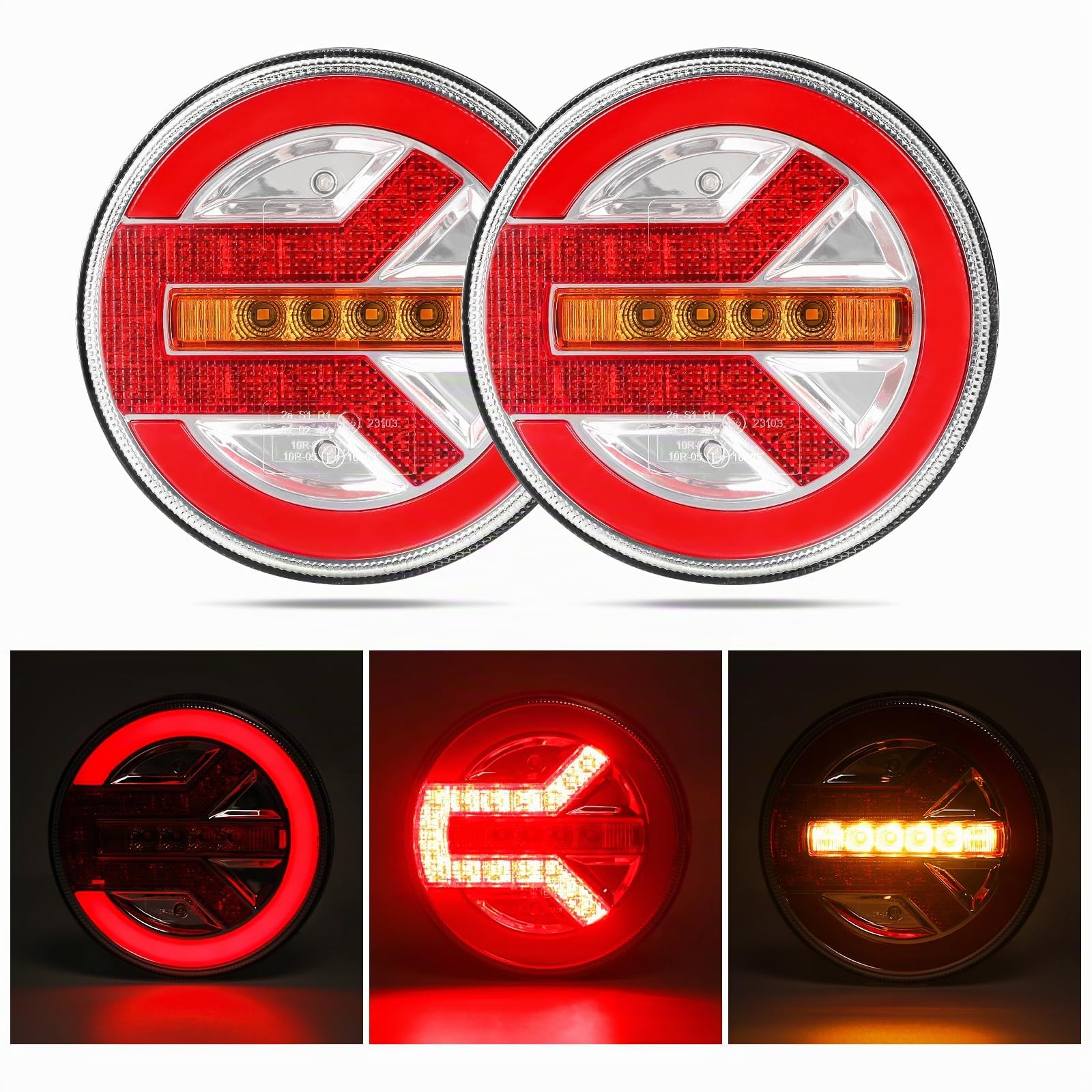 AOHEWEI 2 Pezzi Fanali Posteriori Rotondi LED per Rimorchio 12V/24V Impermeabili, Luce Posteriore, Freni, Freccia per Camion, Autocarro, Roulotte, Furgone, Trattore