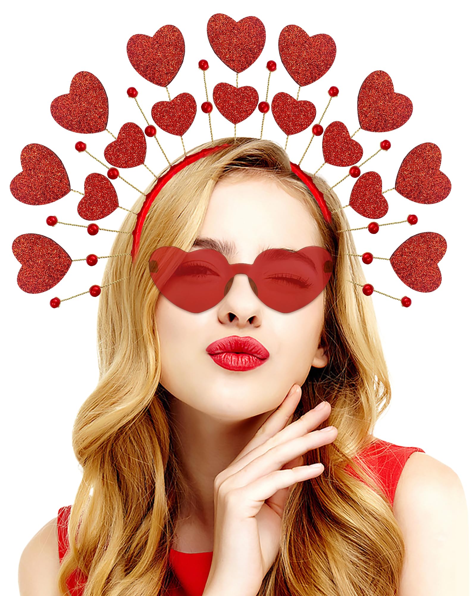 BleSkyValentines Heart Headband and Sunglasses Goddess Halo Crown for Wedding Halloween Headwear