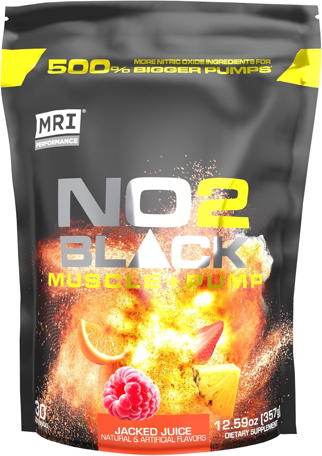 MRI NO2 Black Nitric Oxide Supplement for Pump, Muscle Growth, Vascularity & Energy - Powerful Stim-Free Pre-Workout with Citrulline (30 Servings) (Jacked Juice)