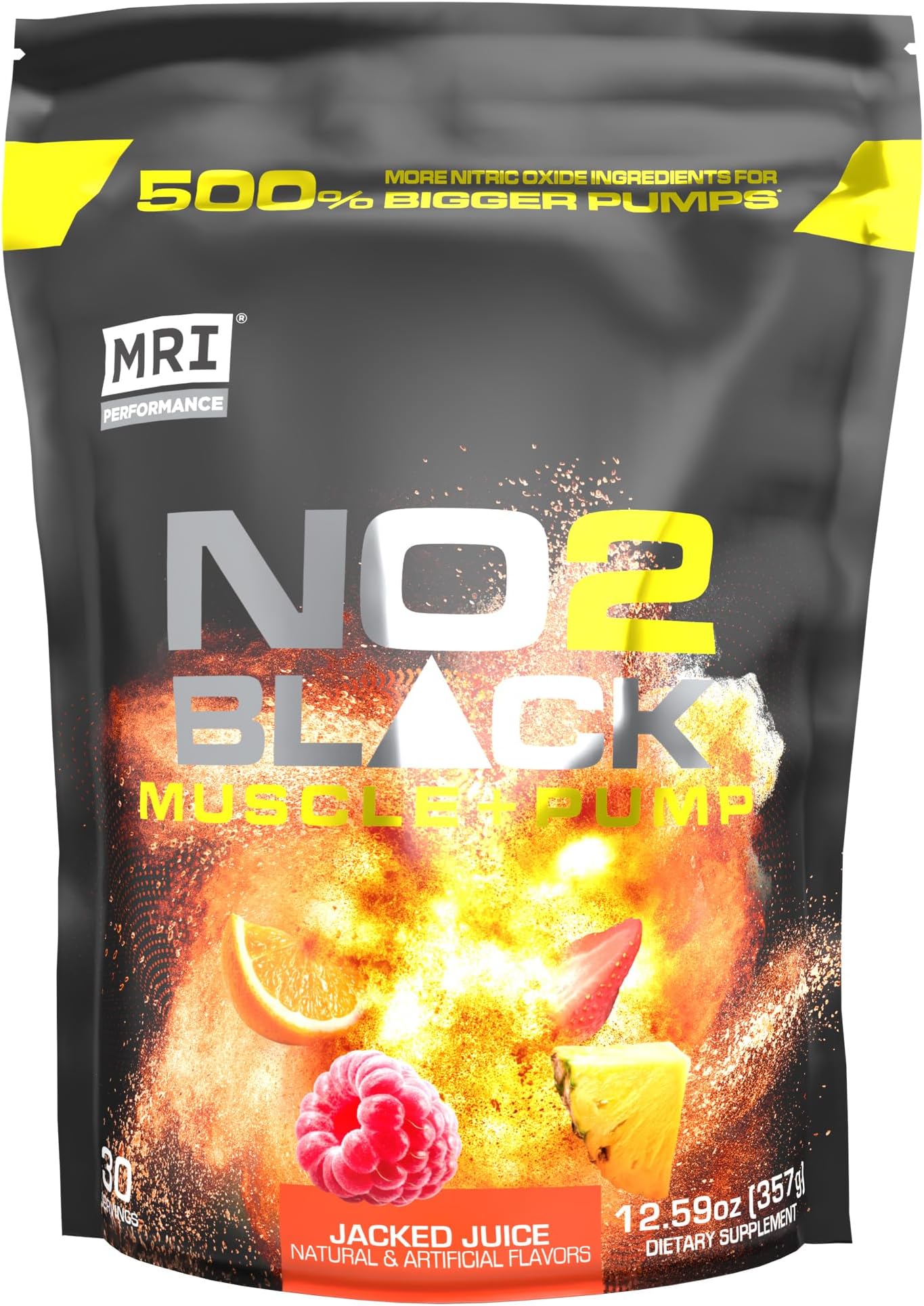 NO2 Black Nitric Oxide Supplement for Pump, Muscle Growth, Vascularity & Energy - Powerful Stim-Free Pre-Workout with Citrulline (30 Servings) (Jacked Juice)