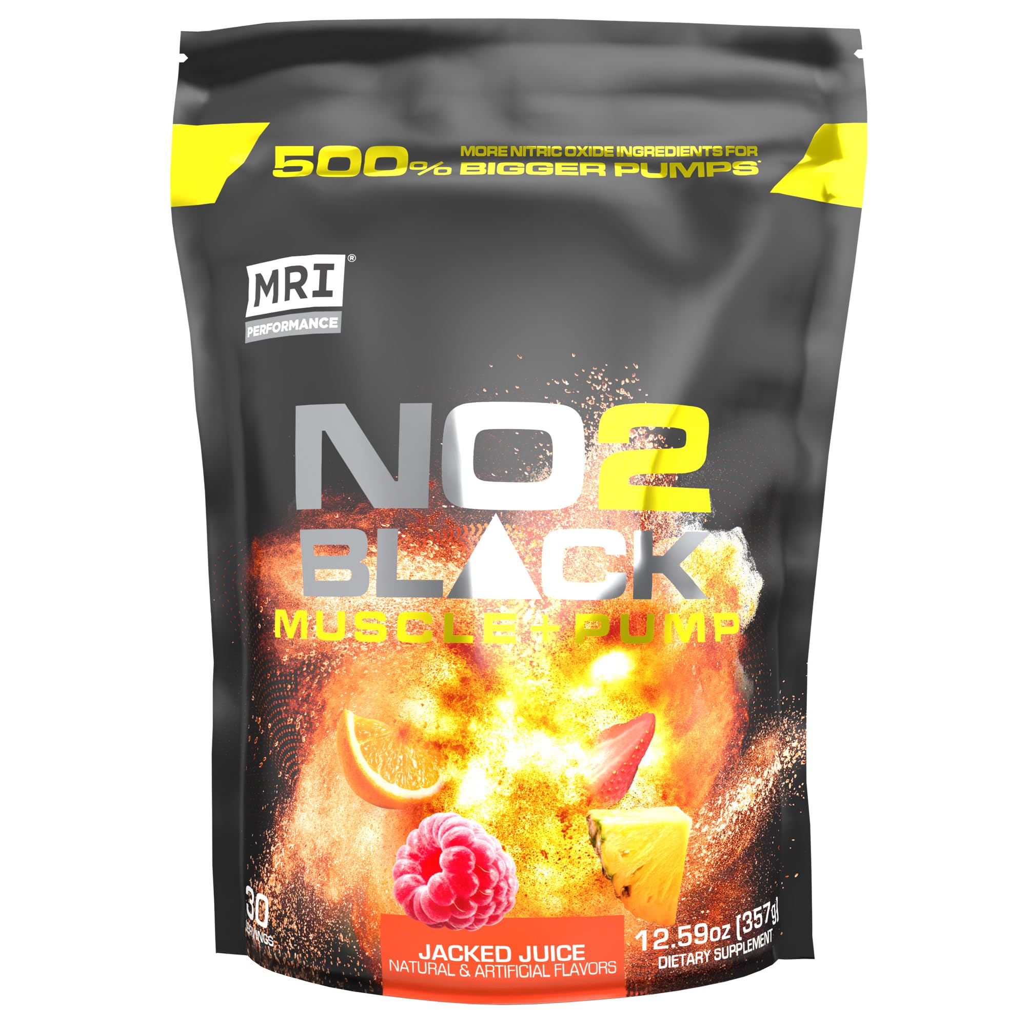 MRI NO2 Black Nitric Oxide Supplement for Pump, Muscle Growth, Vascularity & Energy - Powerful Stim-Free Pre-Workout with Citrulline (30 Servings) (Jacked Juice)