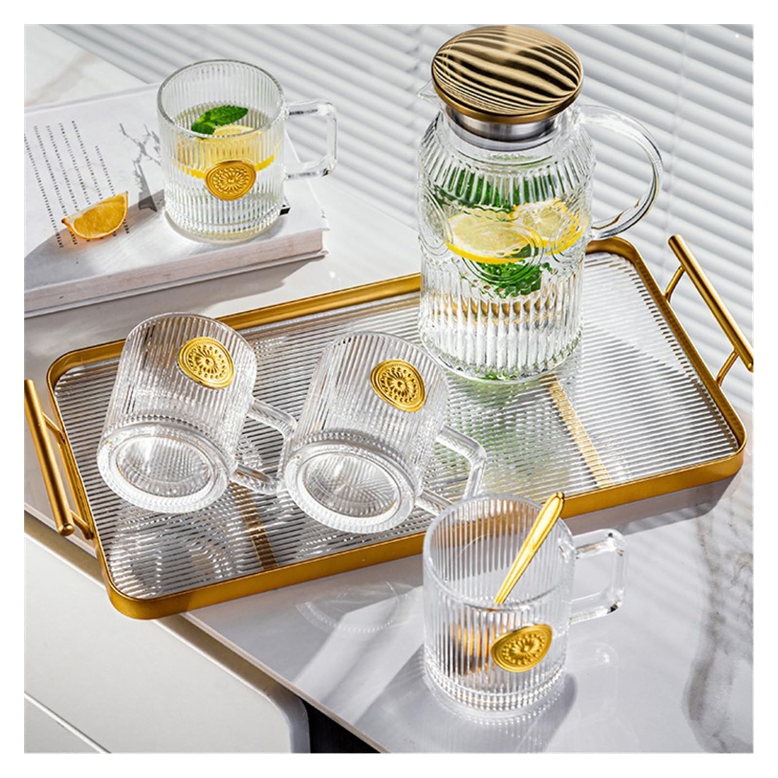 Jarras Agua Juego de taza for beber de girasol for el hogar esperando la taza de té de cristal de la sala de estar olla resistente a altas temperaturas Jarra de Té Helado(B)