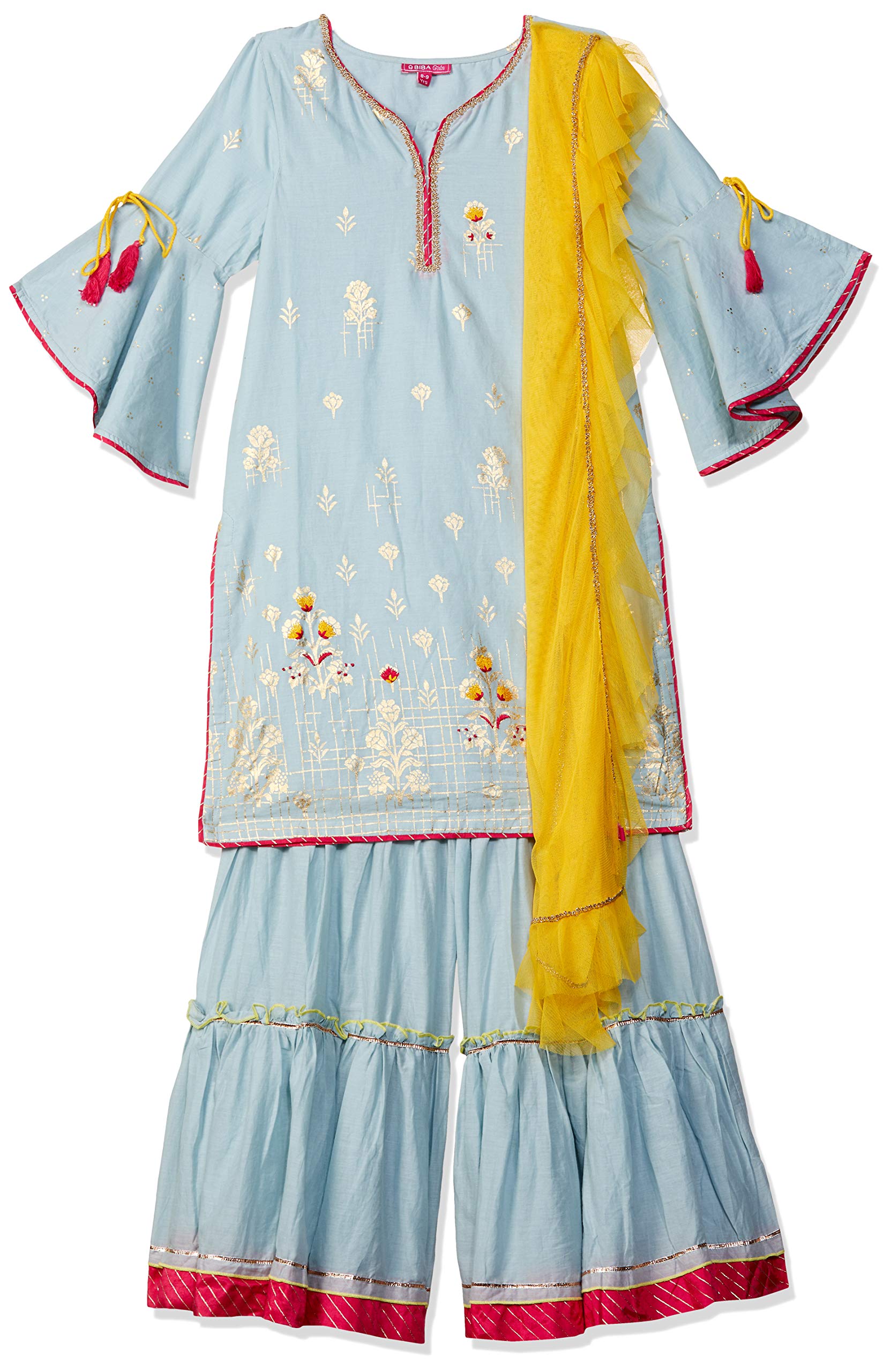 BIBAGirls Girl's cotton straight Salwar Suit Set (KW3475POWDER BLUE_Powder 4-5 years)