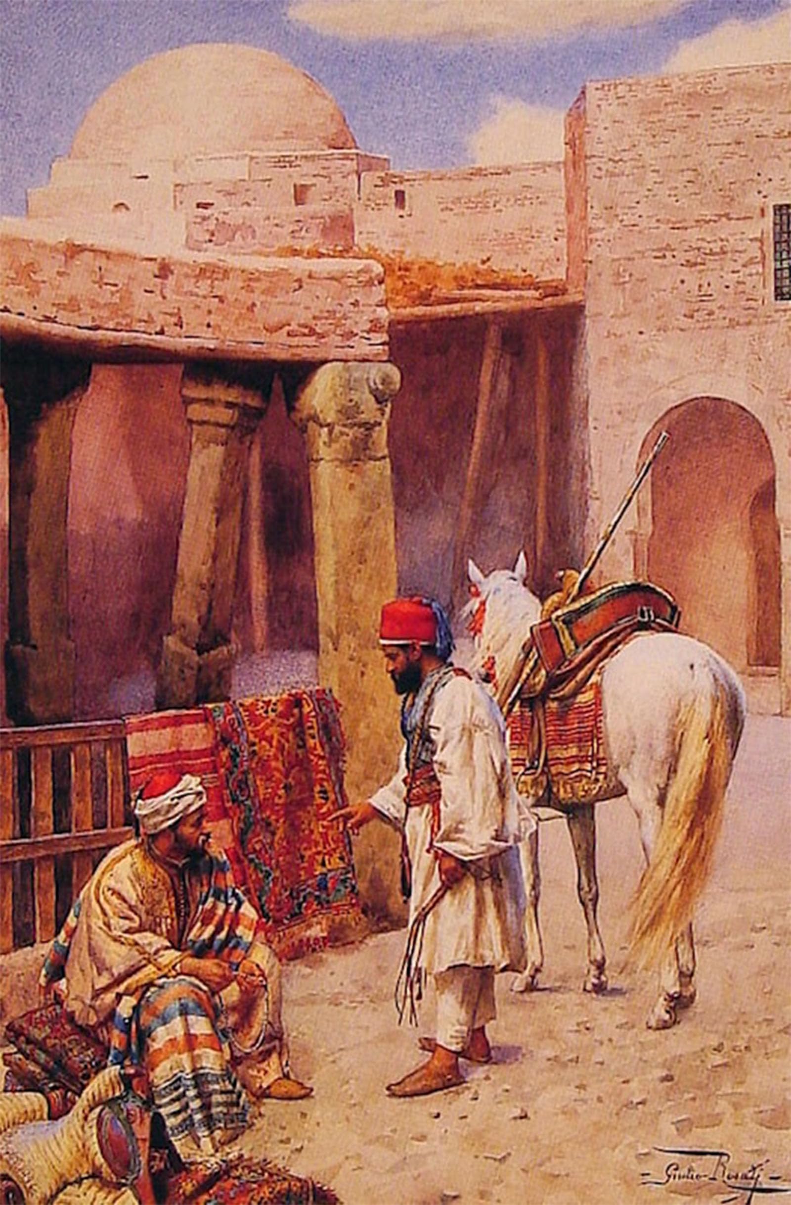 POSTERIIk Vintage Classic Picture Landscape Artwork the Carpet Seller by Giulio Rosati Portrait Canvas Painting for Office Home Decor 60x90cm