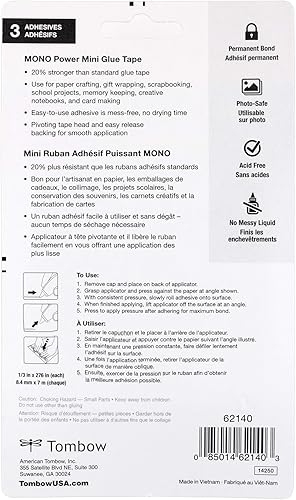Miniatura 6 de Tombow 62140 Power Mini cinta de pegamento paquete de 3 Aplicadores compactos fáciles de usar para una unión fuerte y permanente