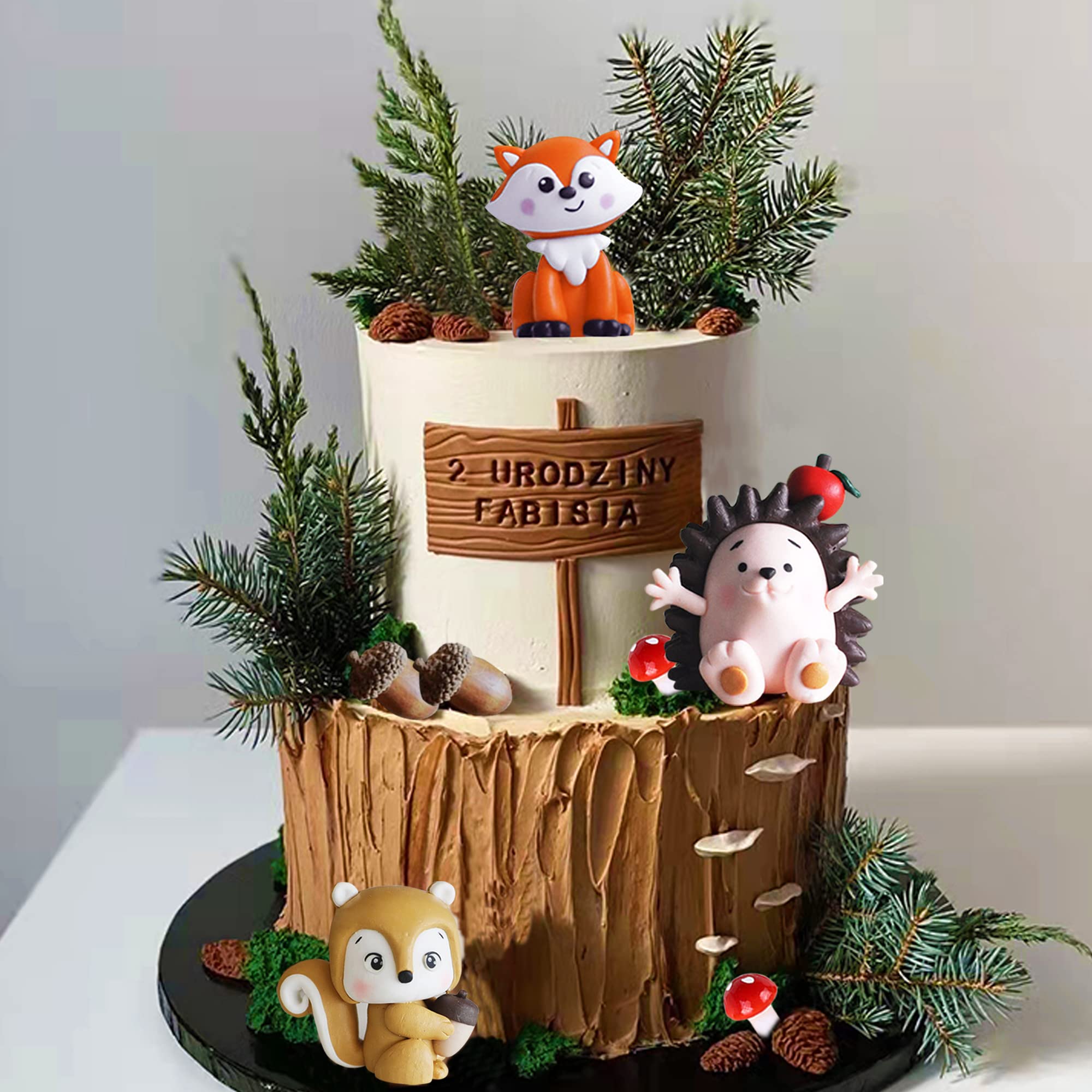 Woodland Cake Topper (set of 2), Ceramic Bear Figurine, Birthday Cake