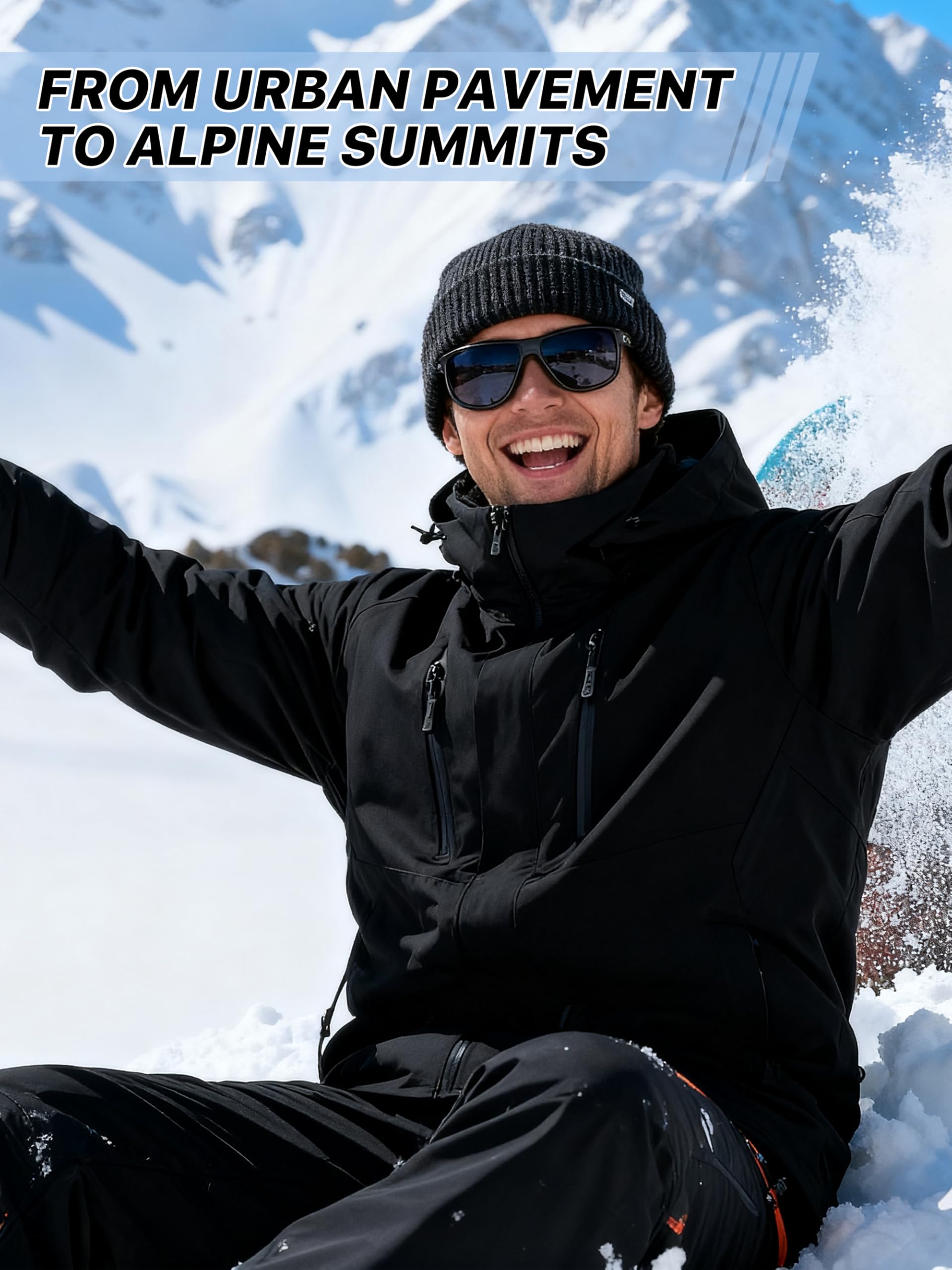 FREE SOLDIER Wasserdichte Skijacke für Herren, warm, mit Fleece gefüttert, Snowboard-Regenmantel, Kapuze, vollständig versiegelte Nähte